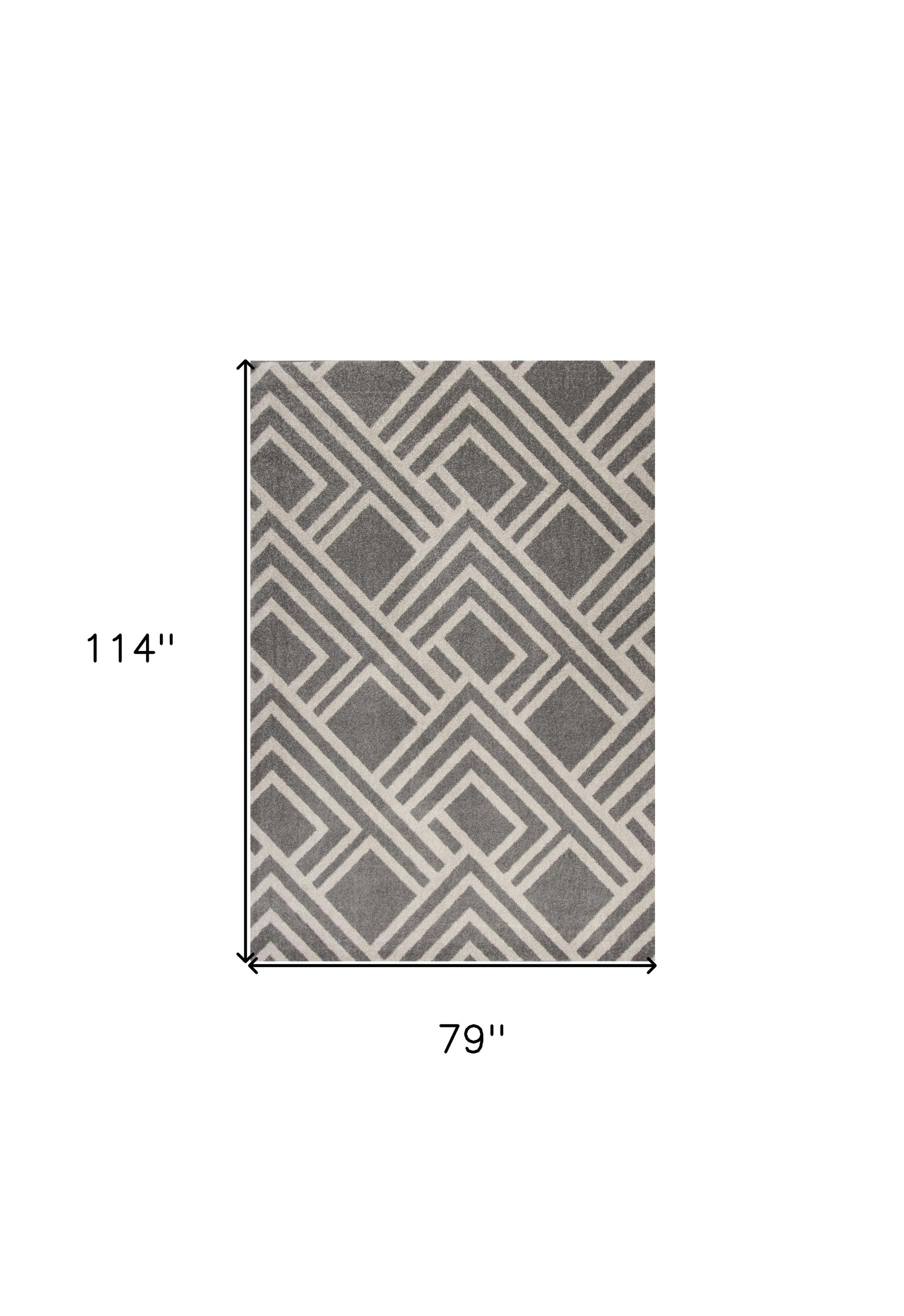 7' X 10' Gray Geometric Indoor Outdoor Area Rug-Outdoor Rugs-DECOROLALA