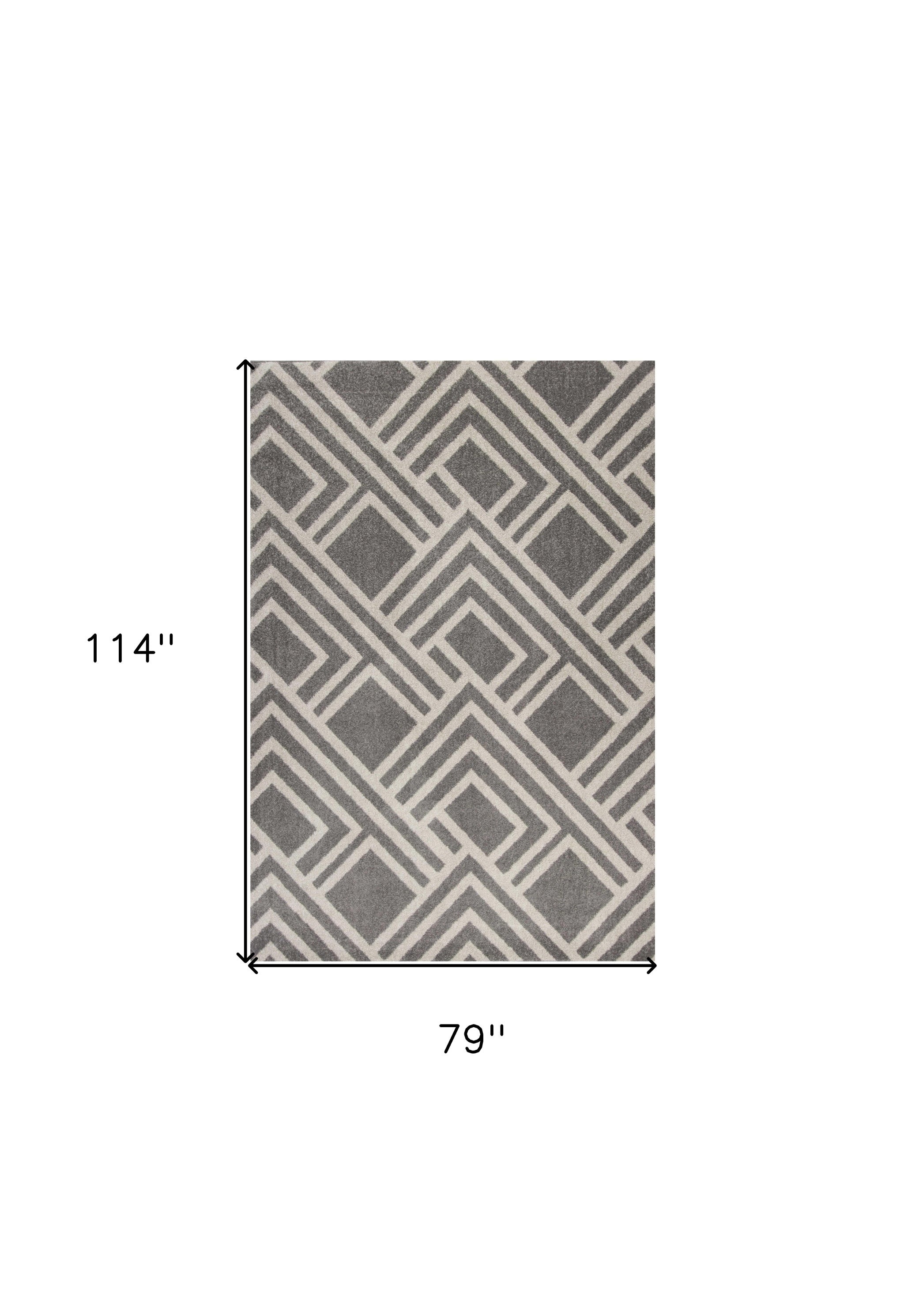 7' X 10' Gray Geometric Indoor Outdoor Area Rug-Outdoor Rugs-DECOROLALA