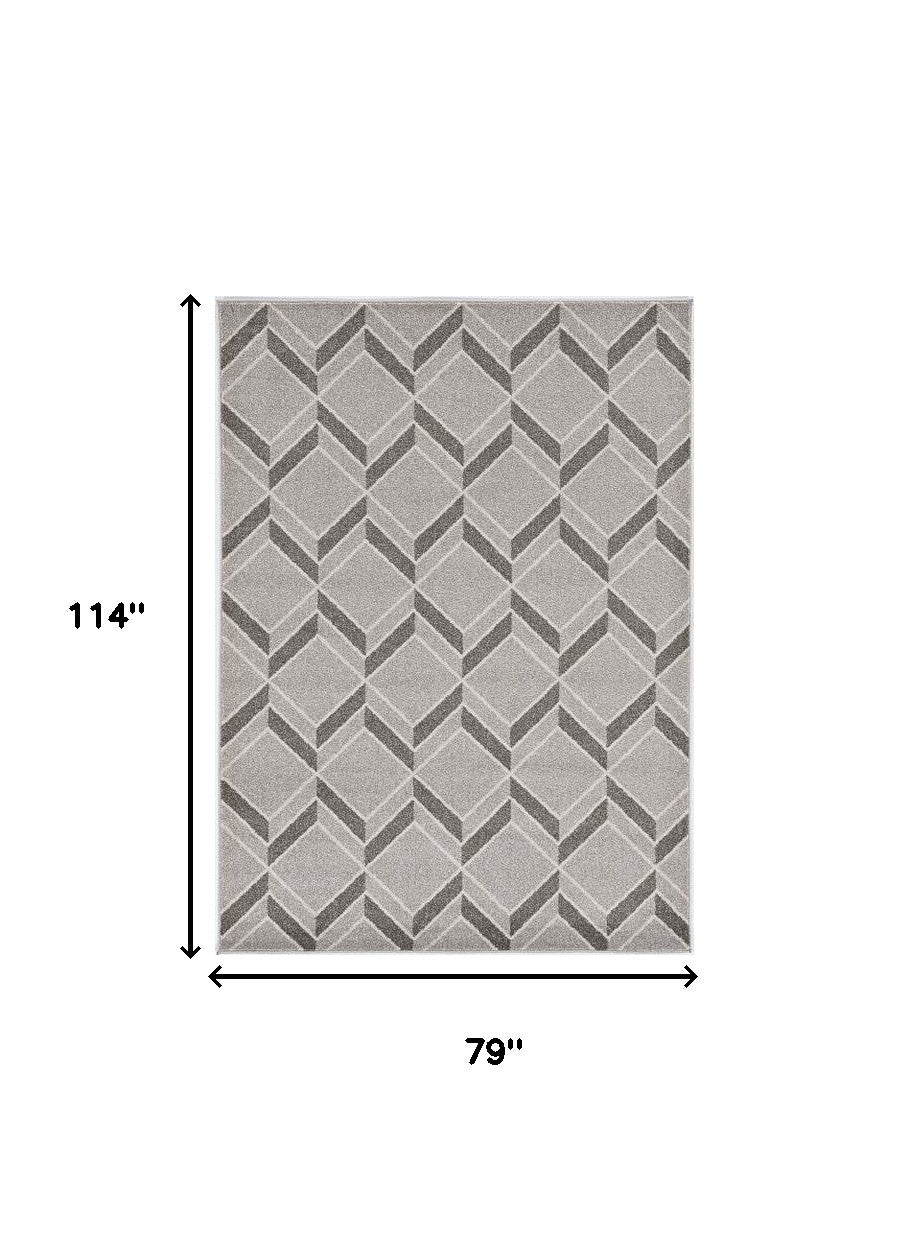7' X 10' Gray Geometric Indoor Outdoor Area Rug-Outdoor Rugs-DECOROLALA