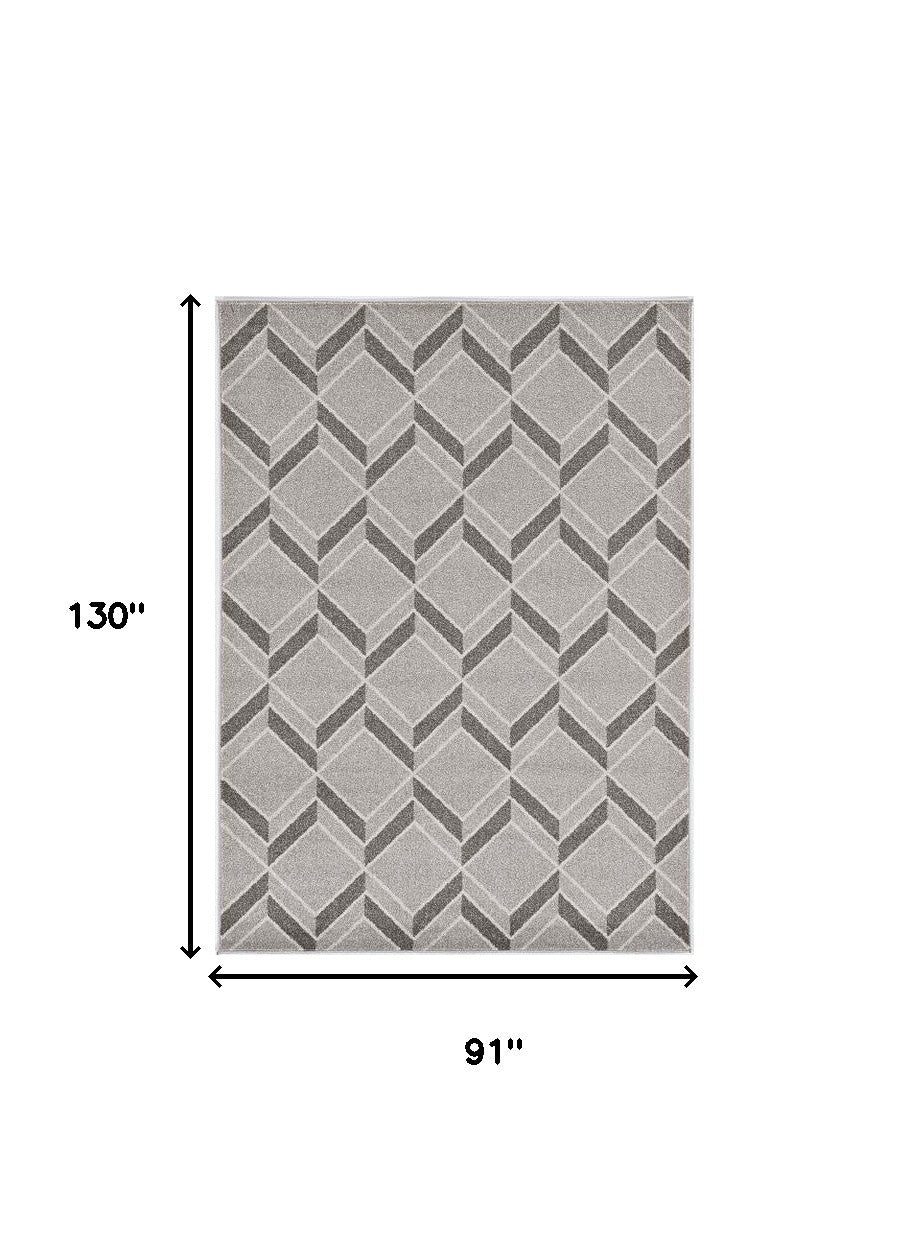 7' X 10' Gray Geometric Indoor Outdoor Area Rug-Outdoor Rugs-DECOROLALA