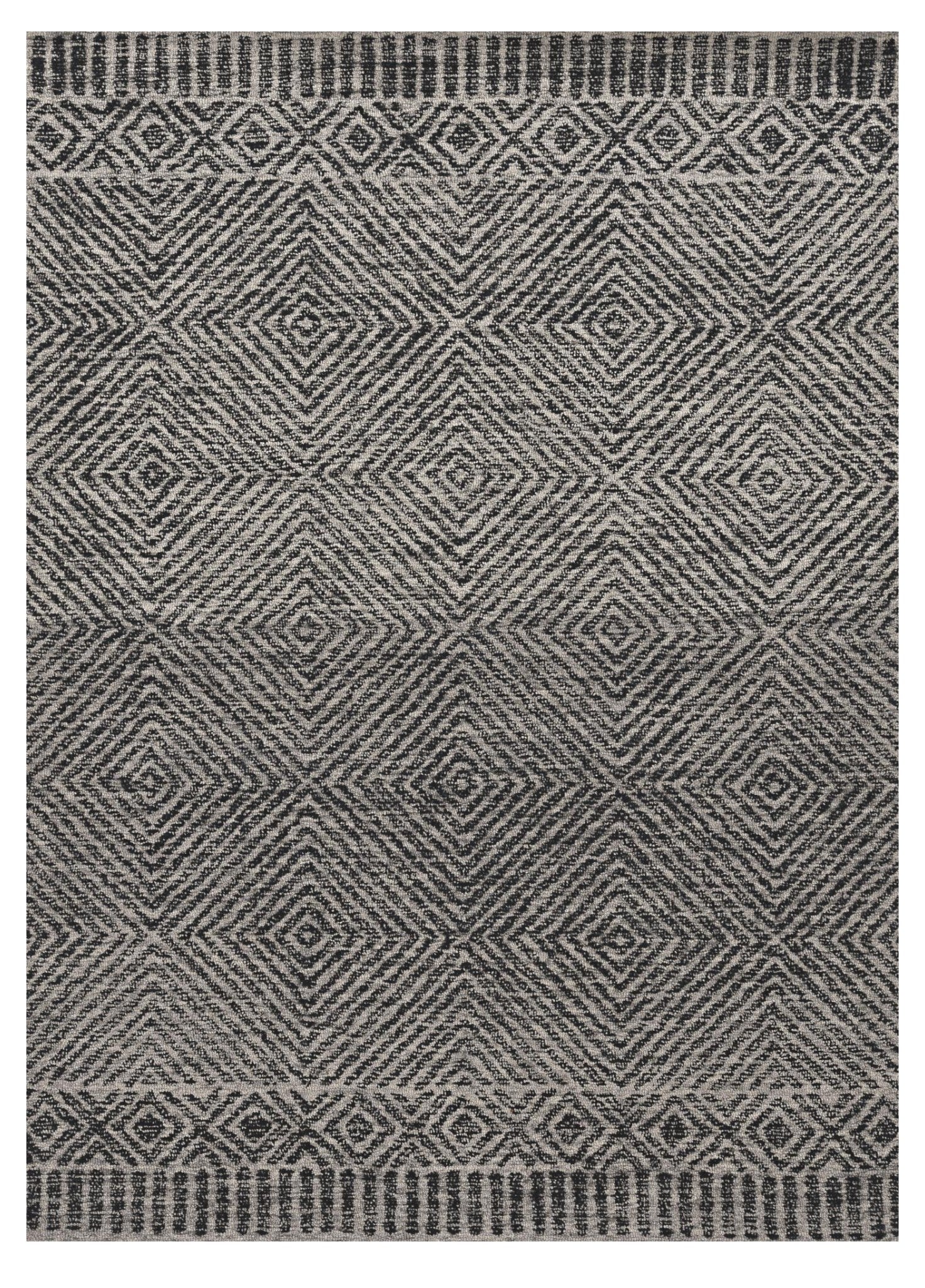 7' X 10' Gray and Black Wool Geometric Hand Tufted Area Rug-Area Rugs-DECOROLALA