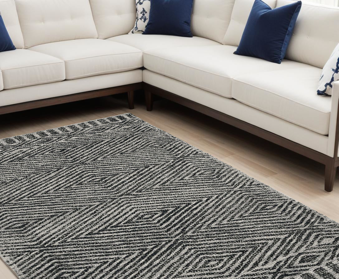 7' X 10' Gray and Black Wool Geometric Hand Tufted Area Rug-Area Rugs-DECOROLALA