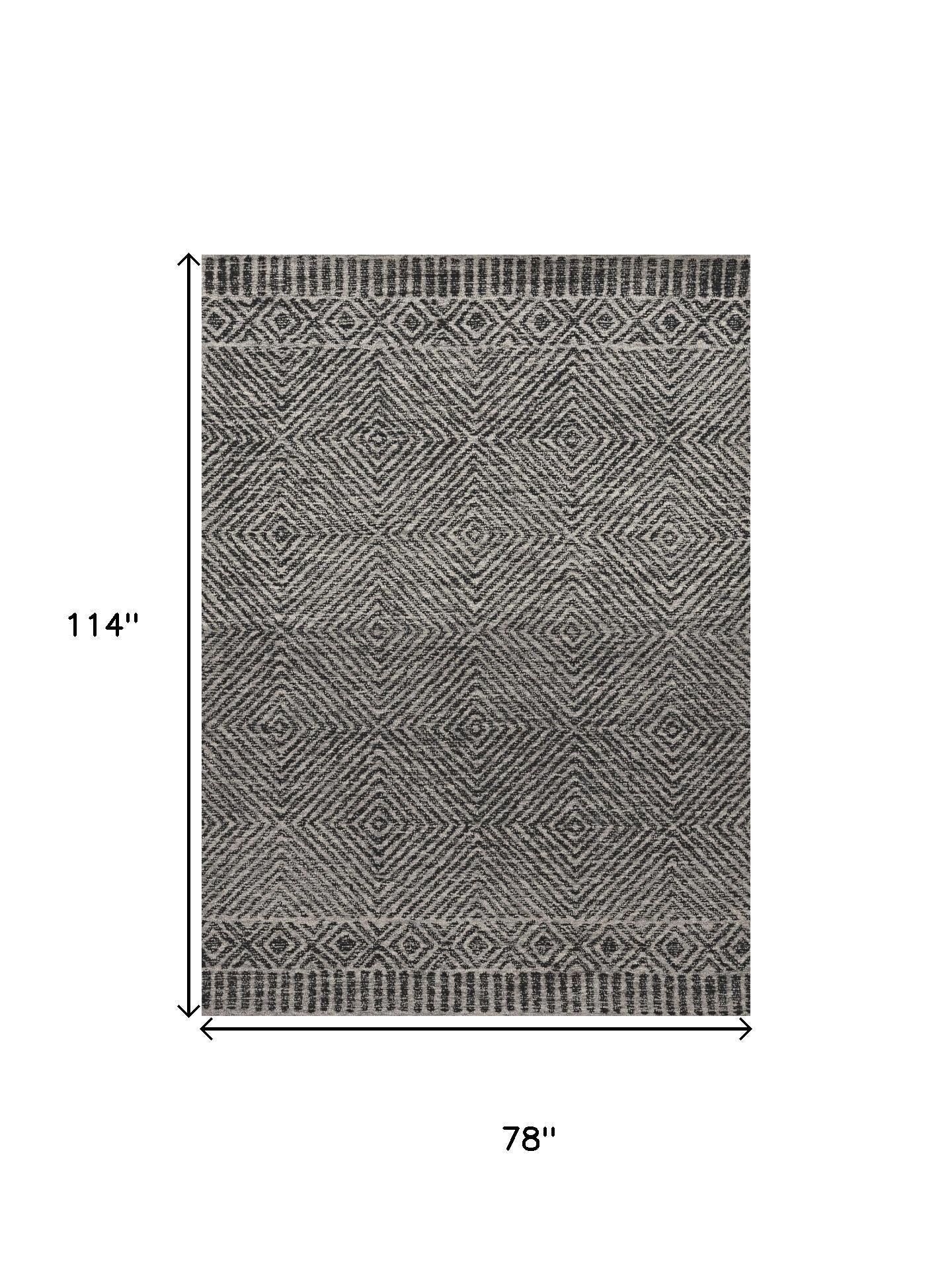 7' X 10' Gray and Black Wool Geometric Hand Tufted Area Rug-Area Rugs-DECOROLALA