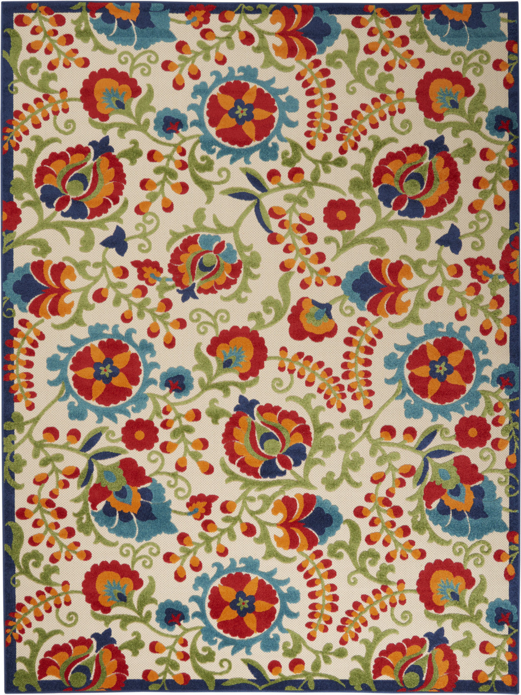 7' X 10' Green And Ivory Indoor Outdoor Area Rug-Outdoor Rugs-DECOROLALA