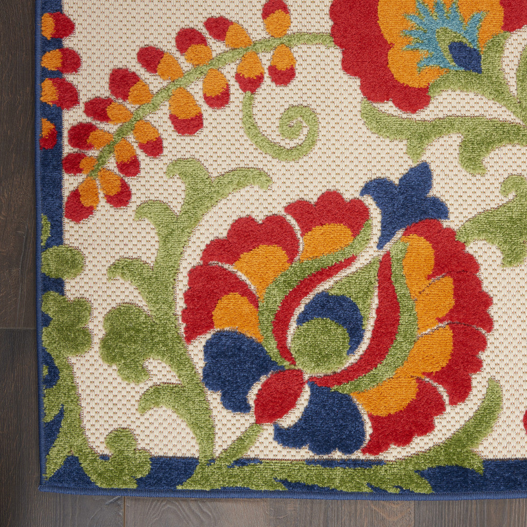 7' X 10' Green And Ivory Indoor Outdoor Area Rug-Outdoor Rugs-DECOROLALA