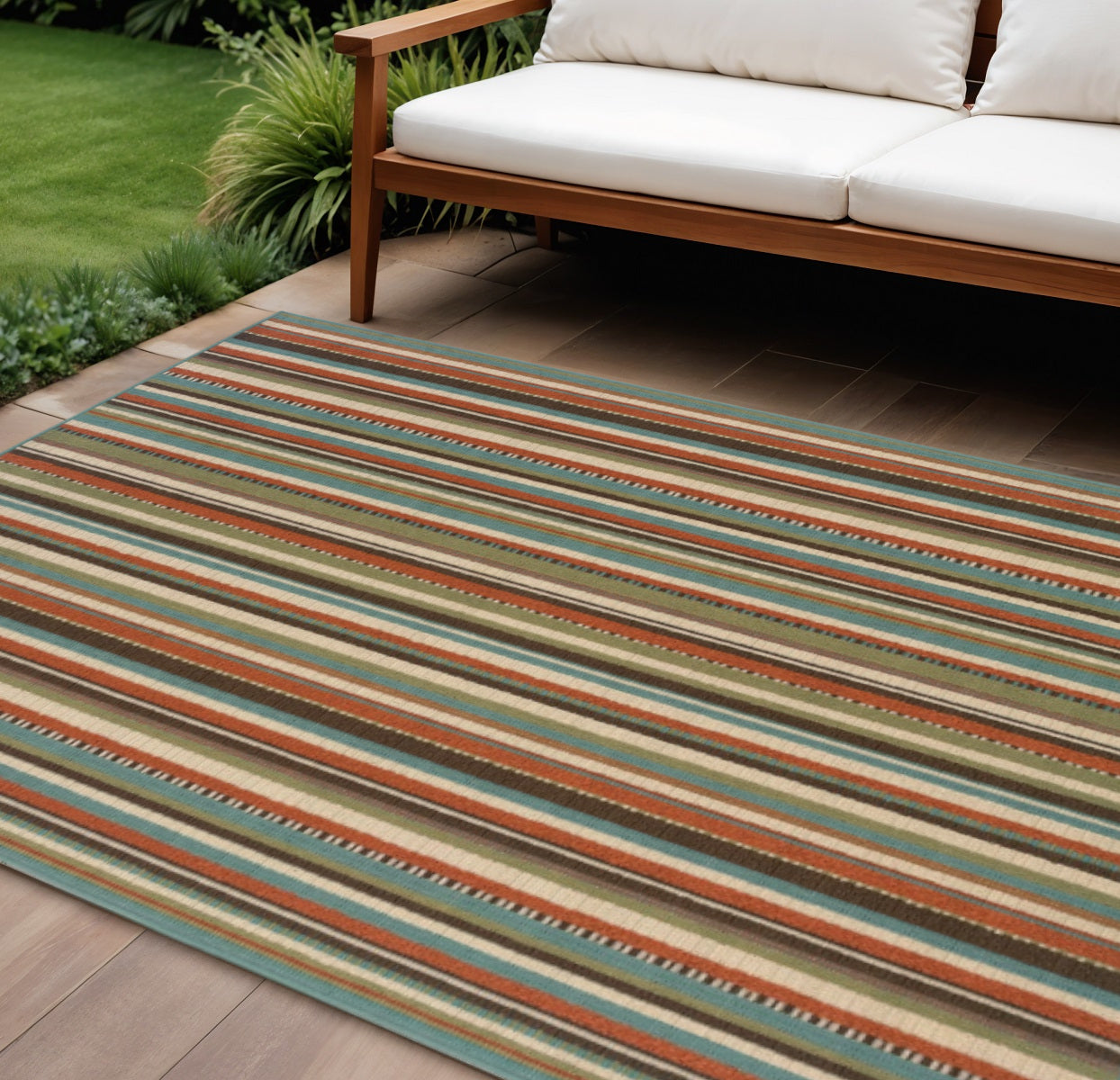7' X 10' Green Indoor Outdoor Area Rug-Outdoor Rugs-DECOROLALA