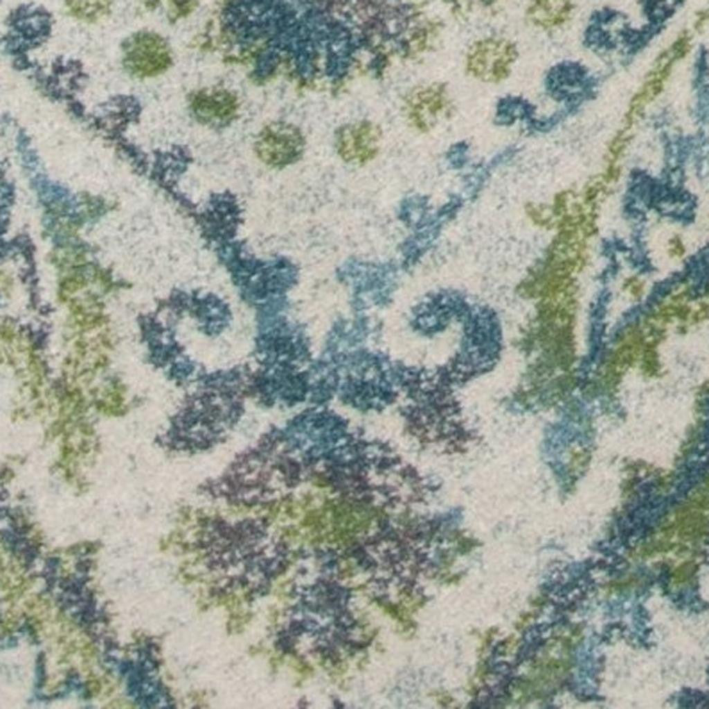 7' X 10' Green Ivory And Teal Medallion Area Rug-Area Rugs-DECOROLALA