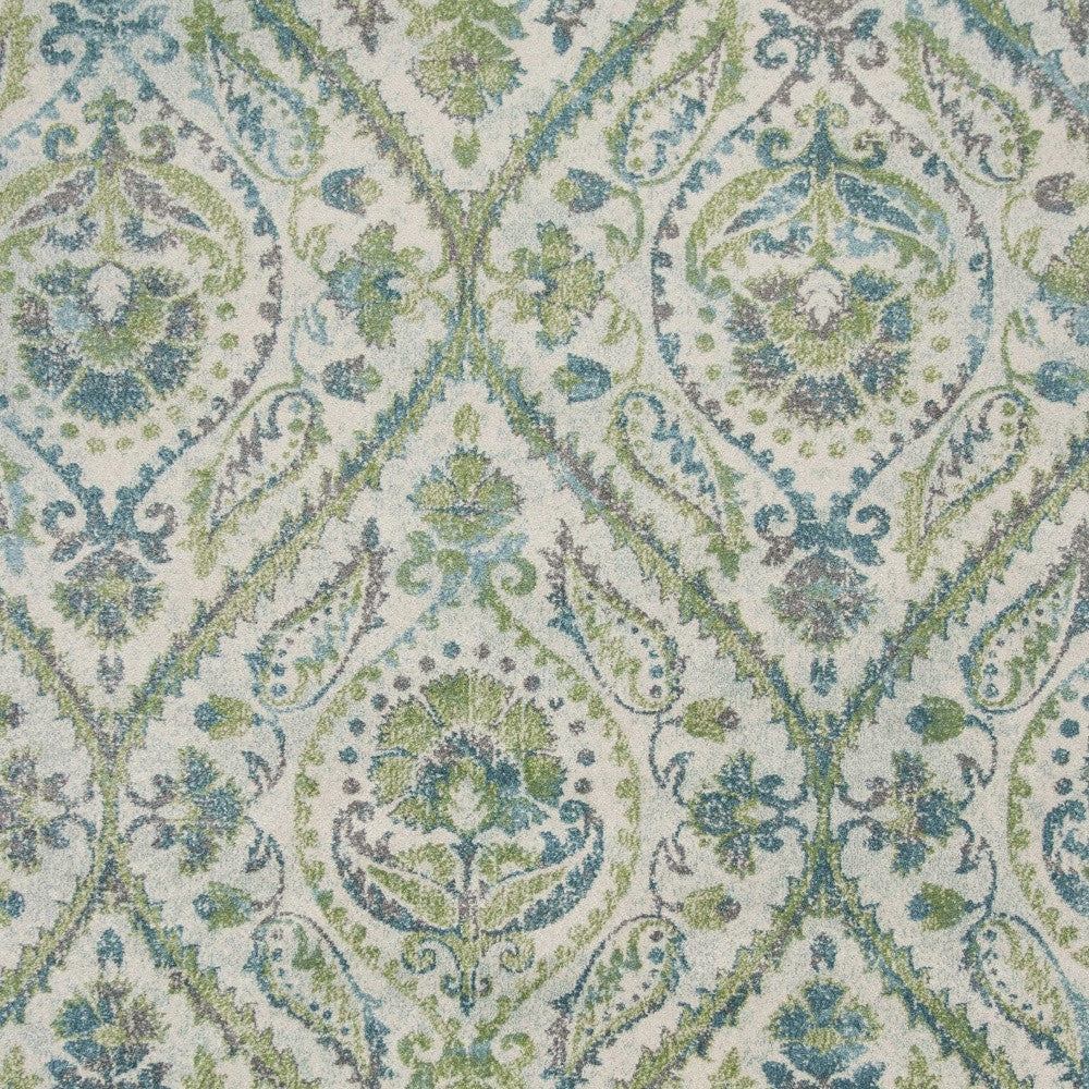 7' X 10' Green Ivory And Teal Medallion Area Rug-Area Rugs-DECOROLALA
