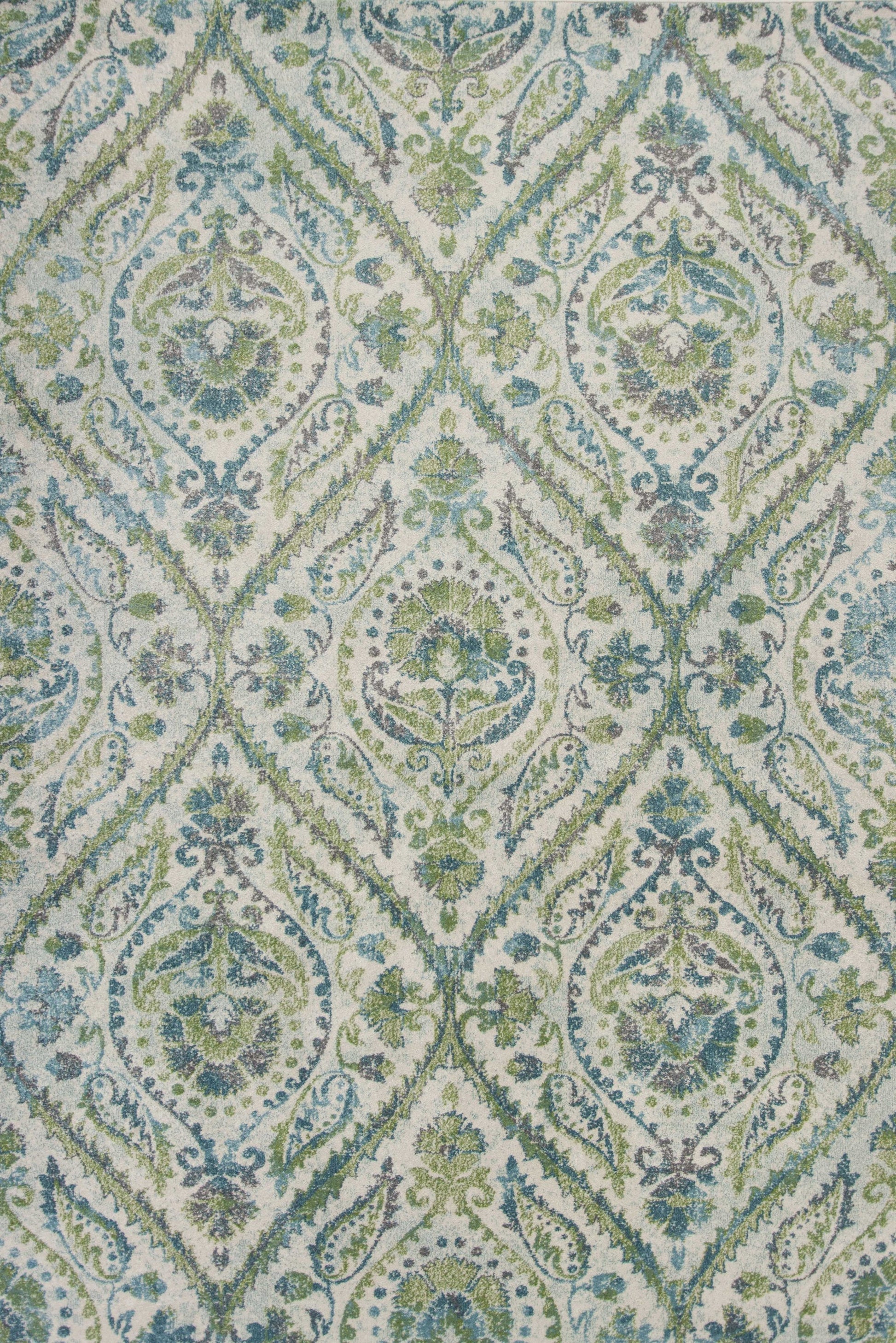 7' X 10' Green Ivory And Teal Medallion Area Rug-Area Rugs-DECOROLALA