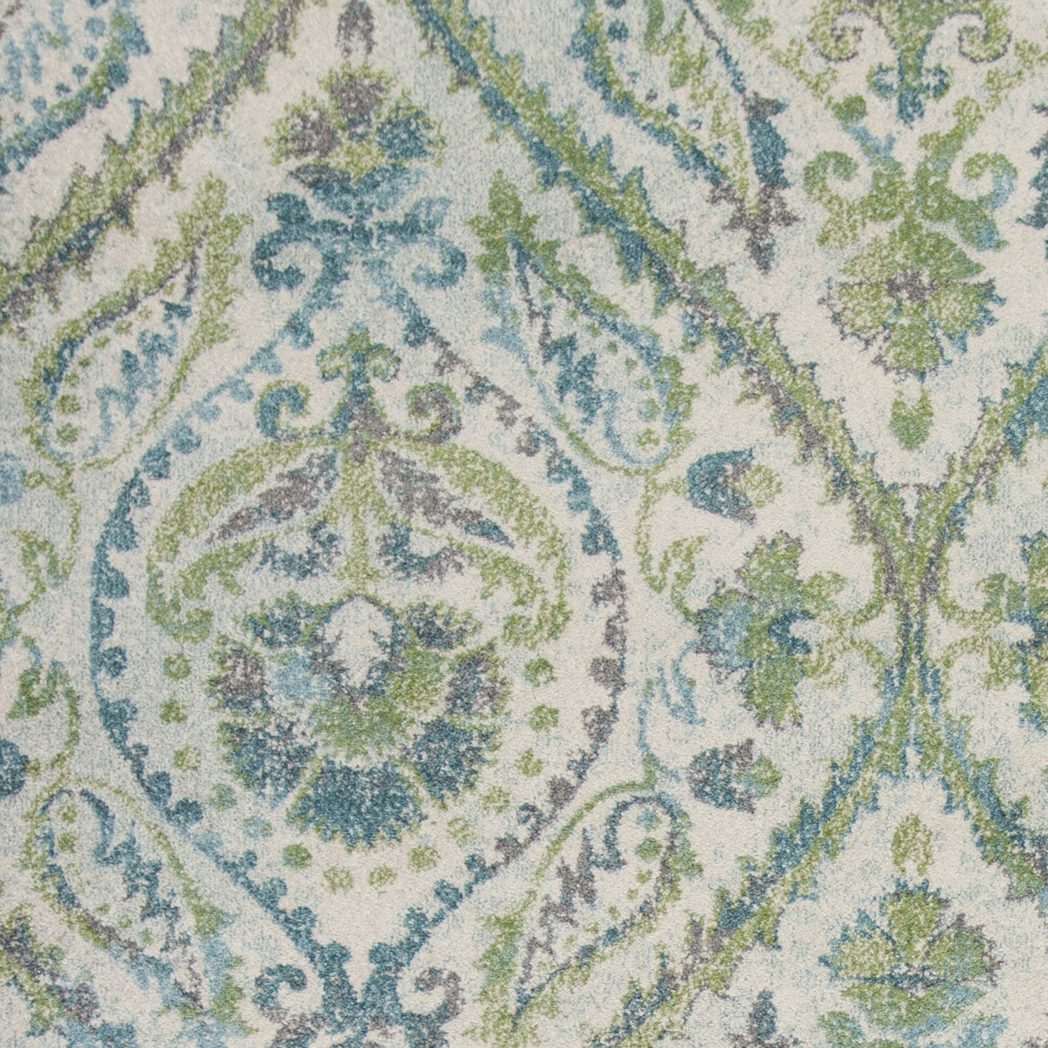 7' X 10' Green Ivory And Teal Medallion Area Rug-Area Rugs-DECOROLALA