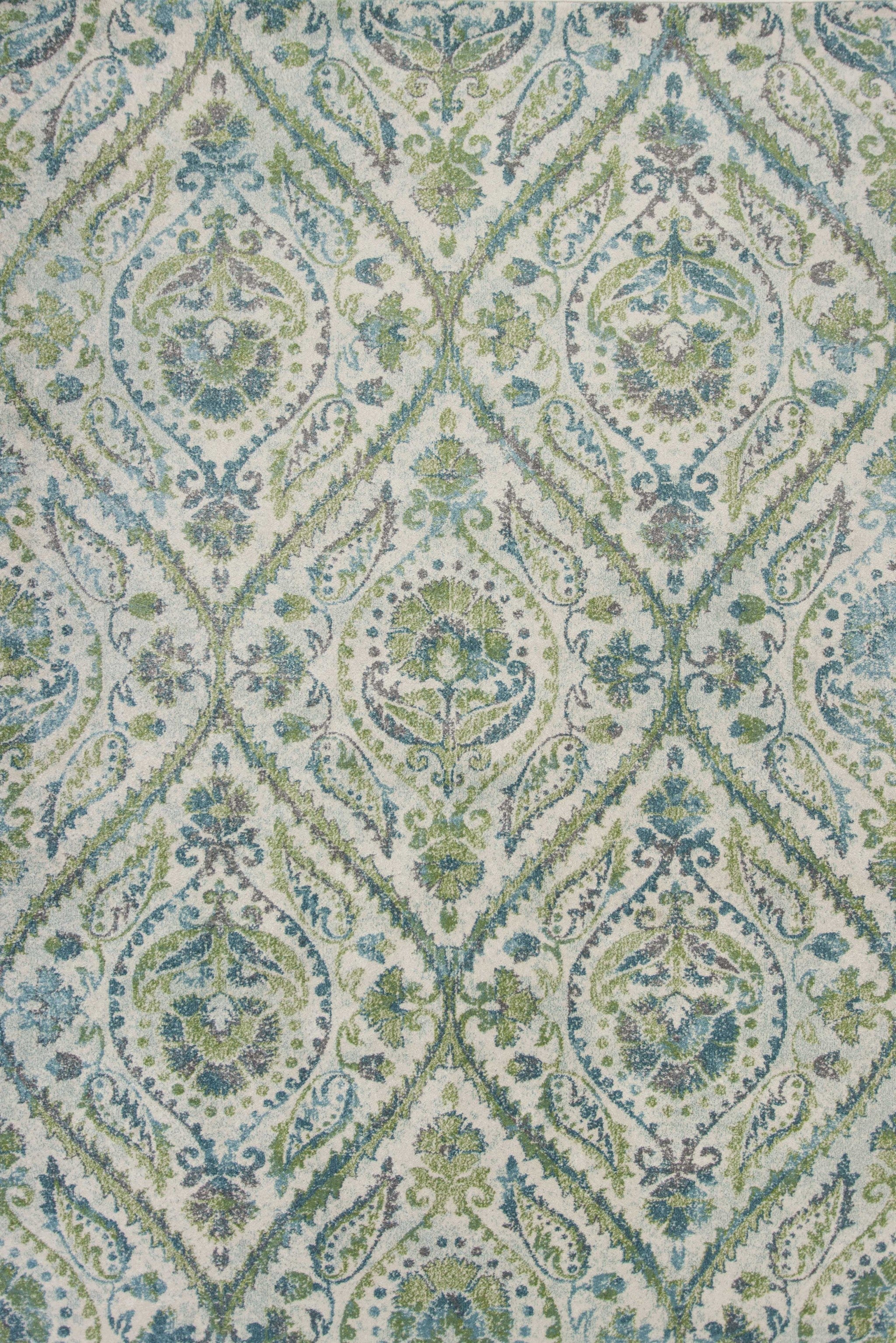 7' X 10' Green Ivory And Teal Medallion Area Rug-Area Rugs-DECOROLALA