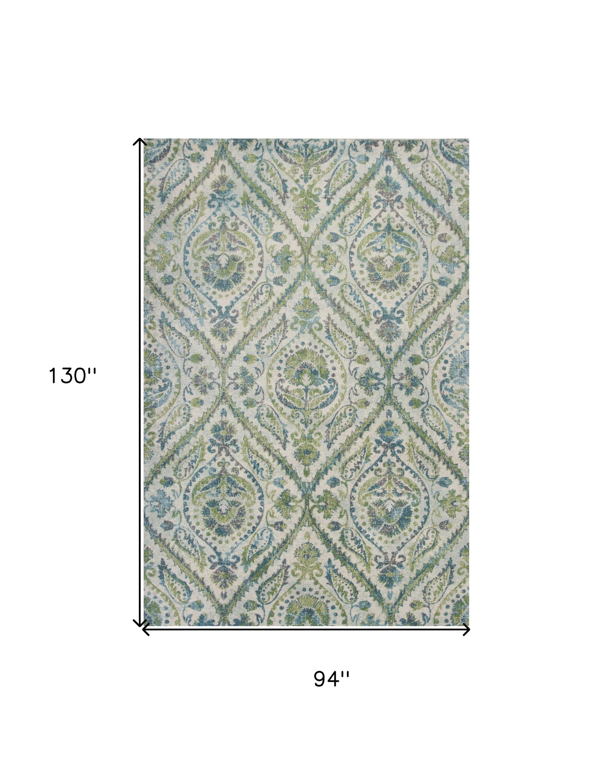 7' X 10' Green Ivory And Teal Medallion Area Rug-Area Rugs-DECOROLALA