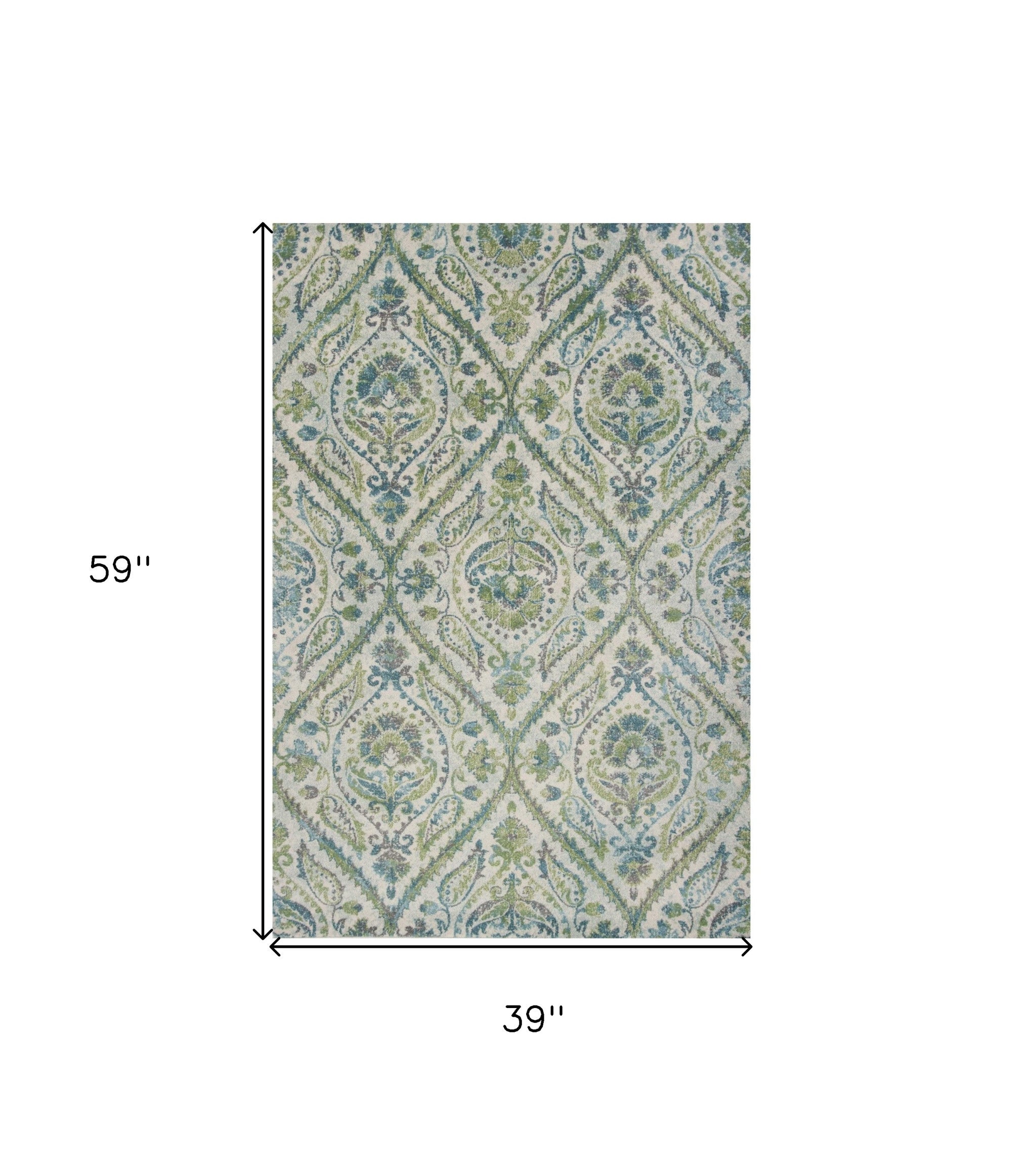 7' X 10' Green Ivory And Teal Medallion Area Rug-Area Rugs-DECOROLALA