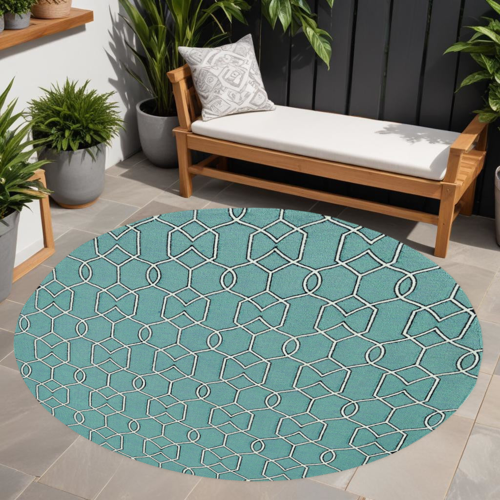 7' X 10' Green Moroccan Indoor Outdoor Area Rug-Outdoor Rugs-DECOROLALA