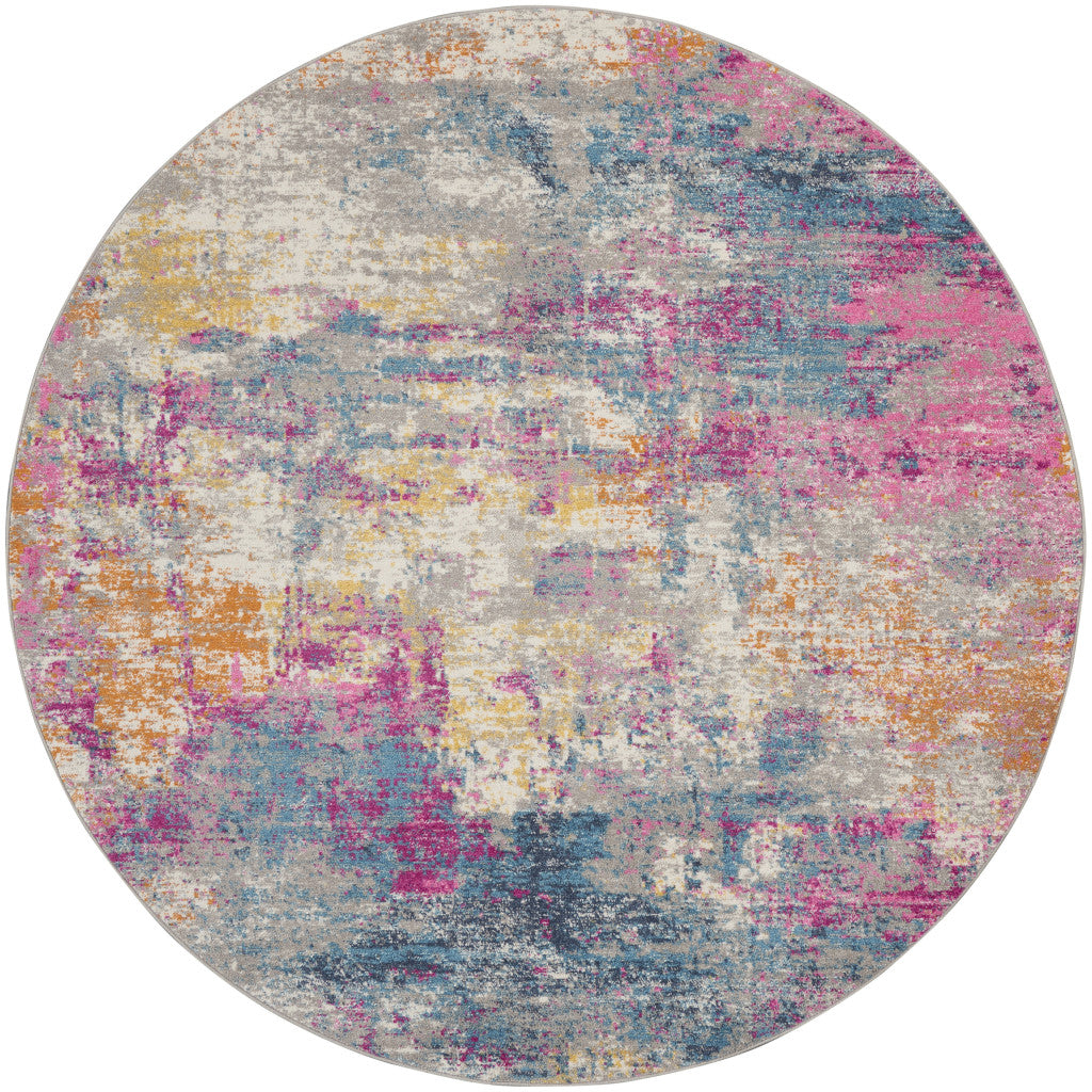 7' X 10' Ivory And Blue Abstract Area Rug-Area Rugs-DECOROLALA