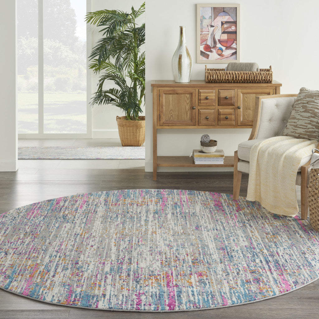 7' X 10' Ivory And Blue Abstract Area Rug-Area Rugs-DECOROLALA