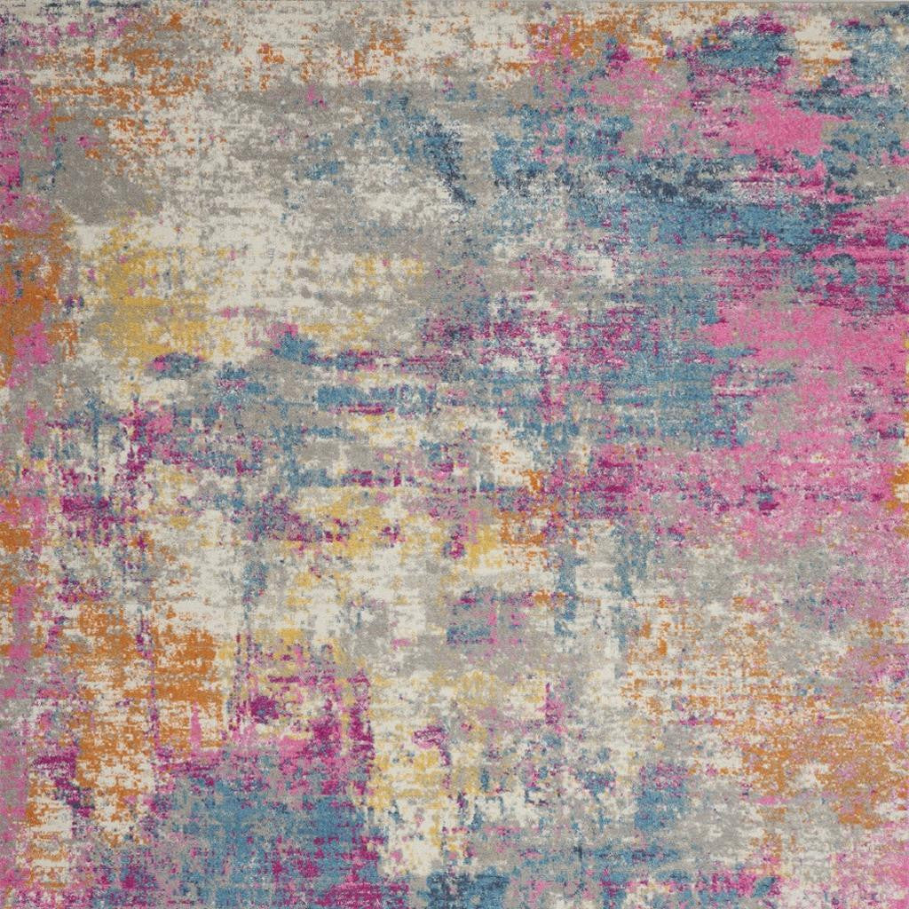 7' X 10' Ivory And Blue Abstract Area Rug-Area Rugs-DECOROLALA