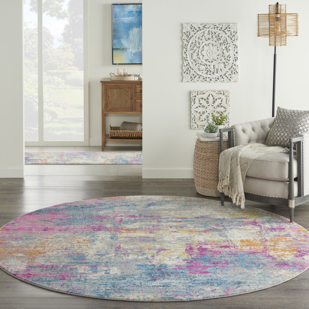 7' X 10' Ivory And Blue Abstract Area Rug-Area Rugs-DECOROLALA