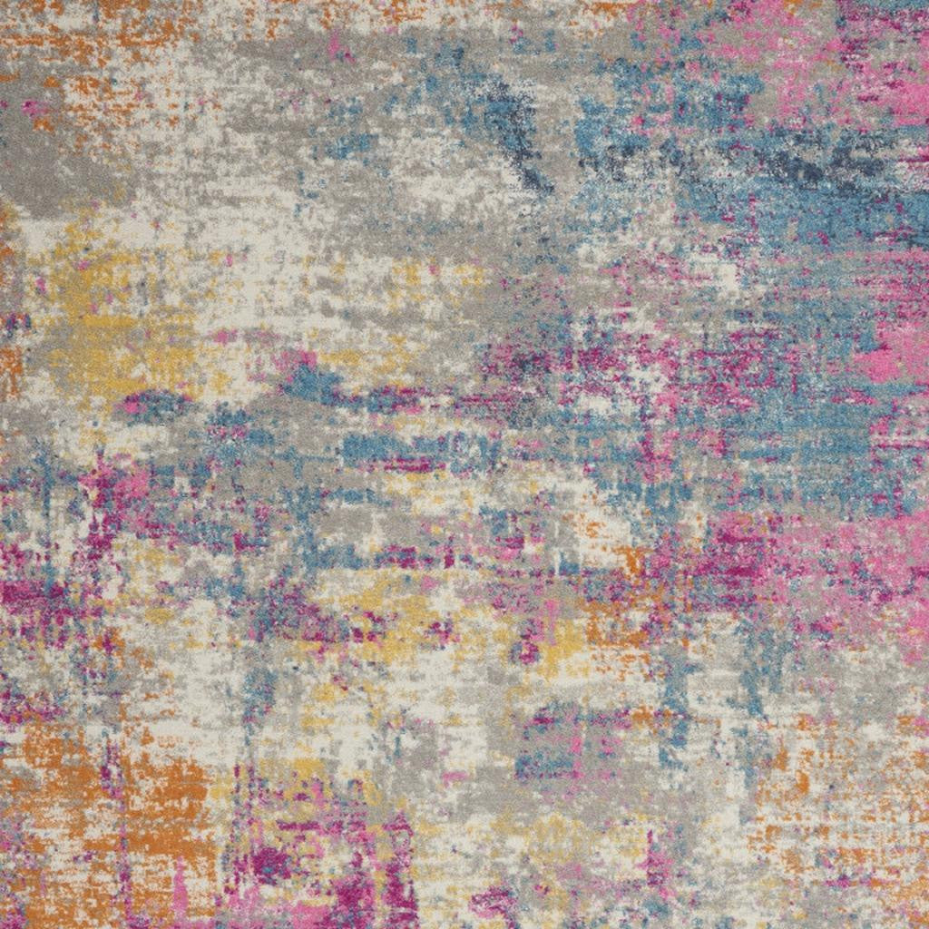 7' X 10' Ivory And Blue Abstract Area Rug-Area Rugs-DECOROLALA