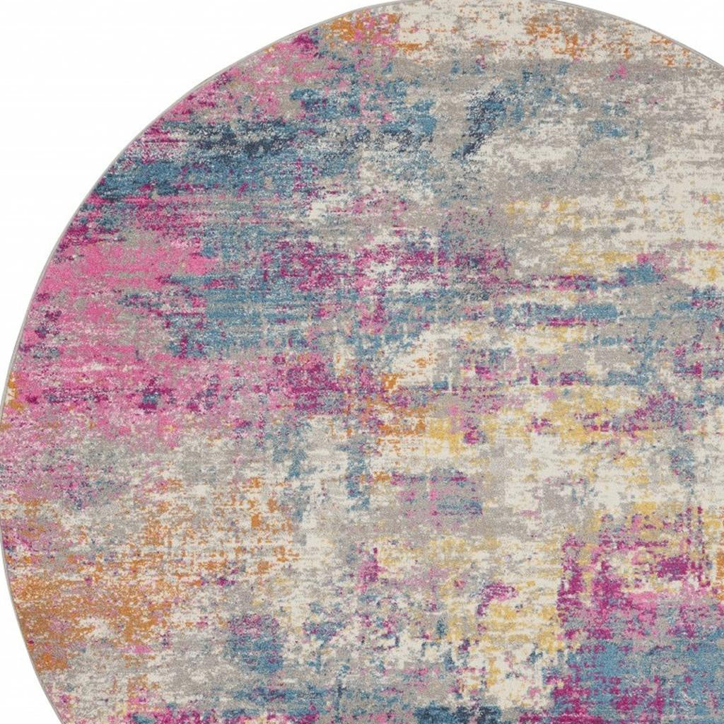 7' X 10' Ivory And Blue Abstract Area Rug-Area Rugs-DECOROLALA