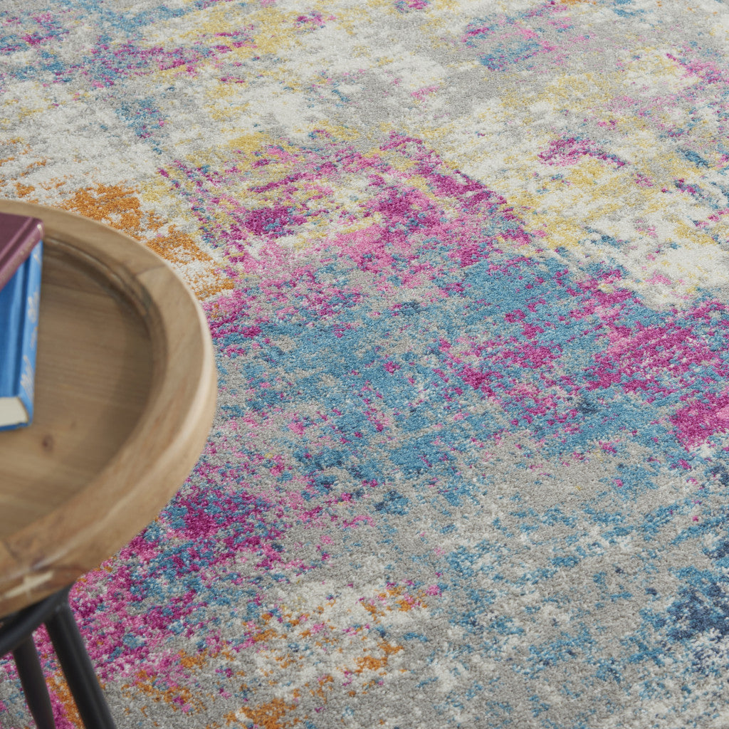 7' X 10' Ivory And Blue Abstract Area Rug-Area Rugs-DECOROLALA