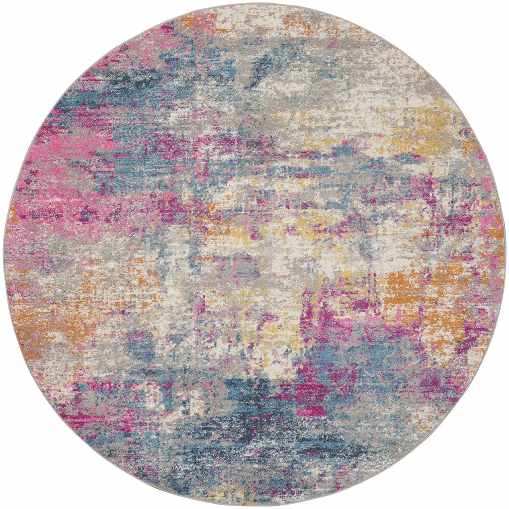 7' X 10' Ivory And Blue Abstract Area Rug-Area Rugs-DECOROLALA