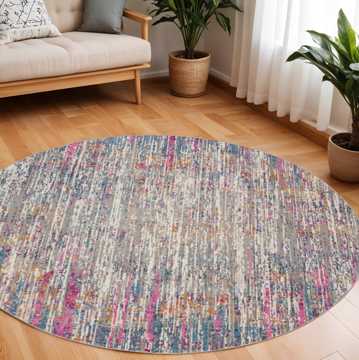 7' X 10' Ivory And Blue Abstract Area Rug-Area Rugs-DECOROLALA