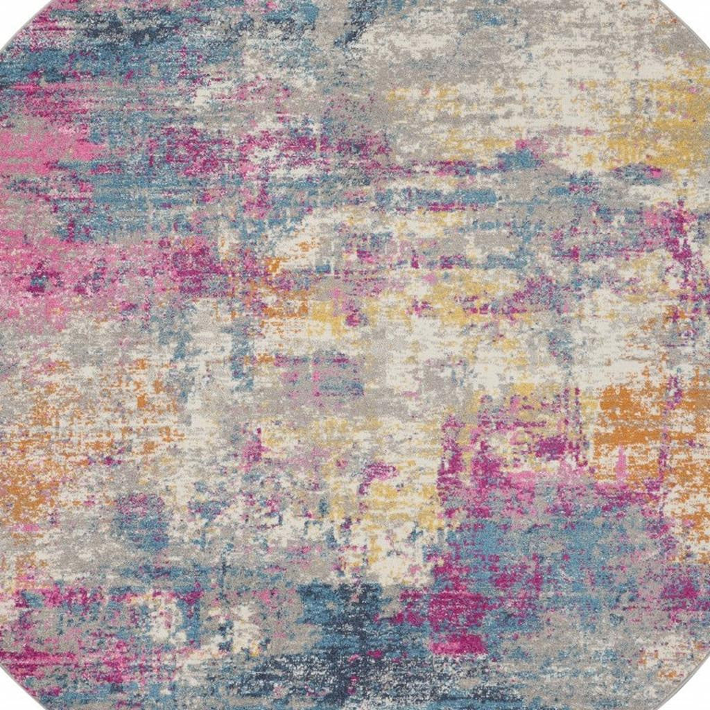 7' X 10' Ivory And Blue Abstract Area Rug-Area Rugs-DECOROLALA