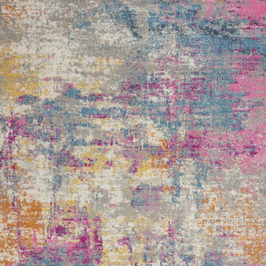 7' X 10' Ivory And Blue Abstract Area Rug-Area Rugs-DECOROLALA