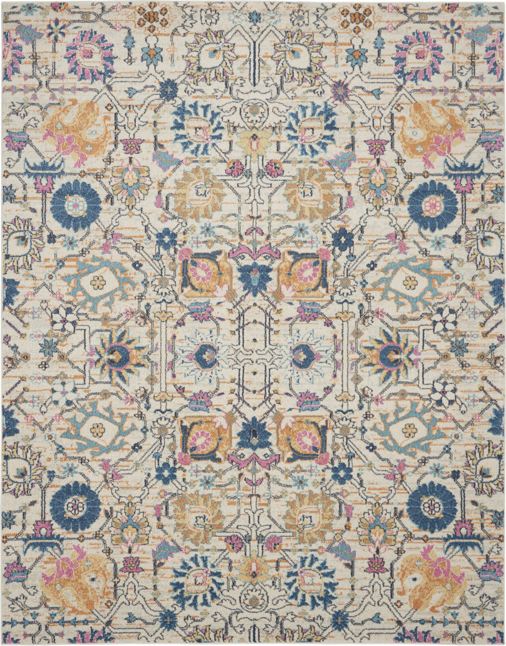 7' X 10' Ivory And Blue Floral Area Rug-Area Rugs-DECOROLALA