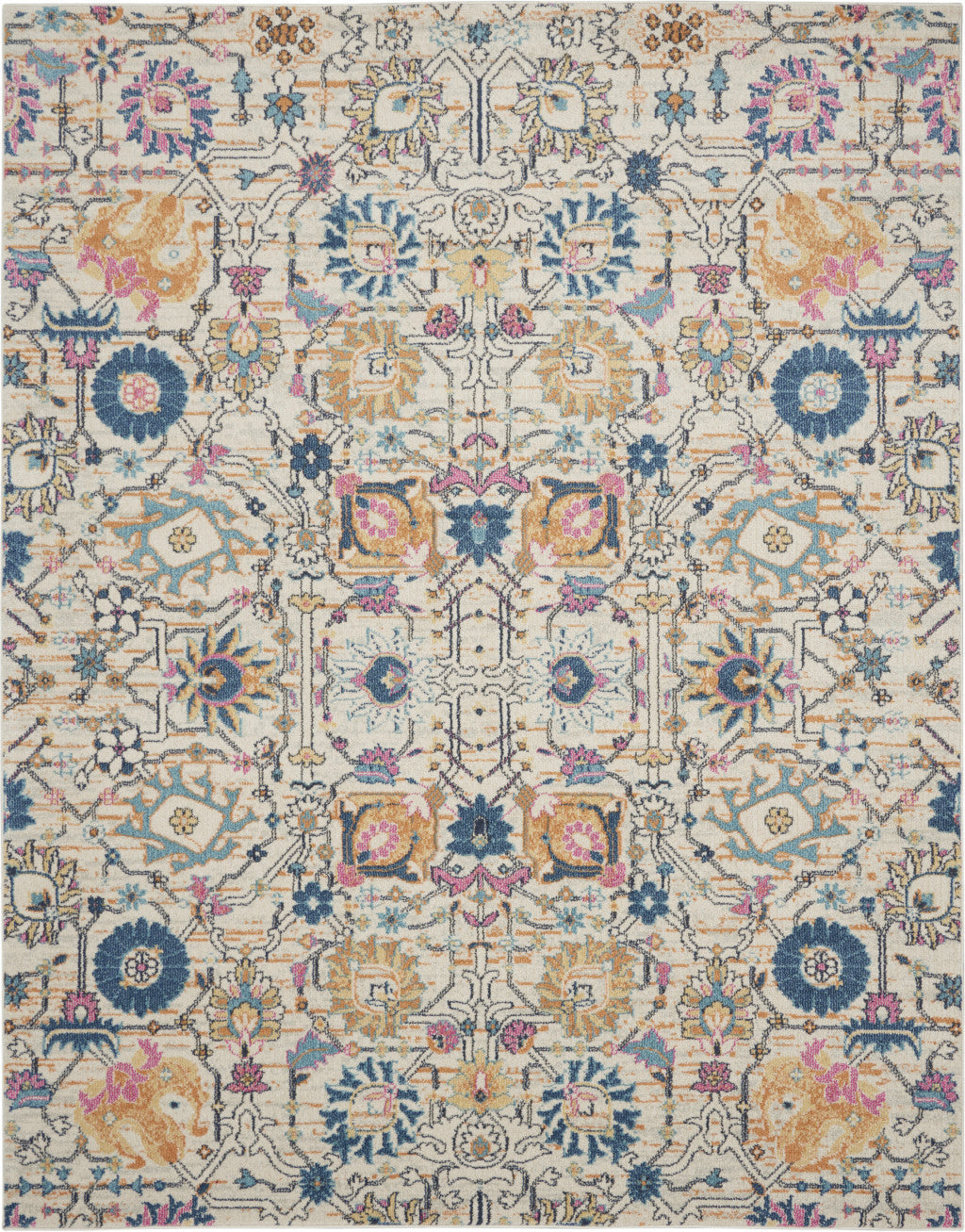 7' X 10' Ivory And Blue Floral Area Rug-Area Rugs-DECOROLALA