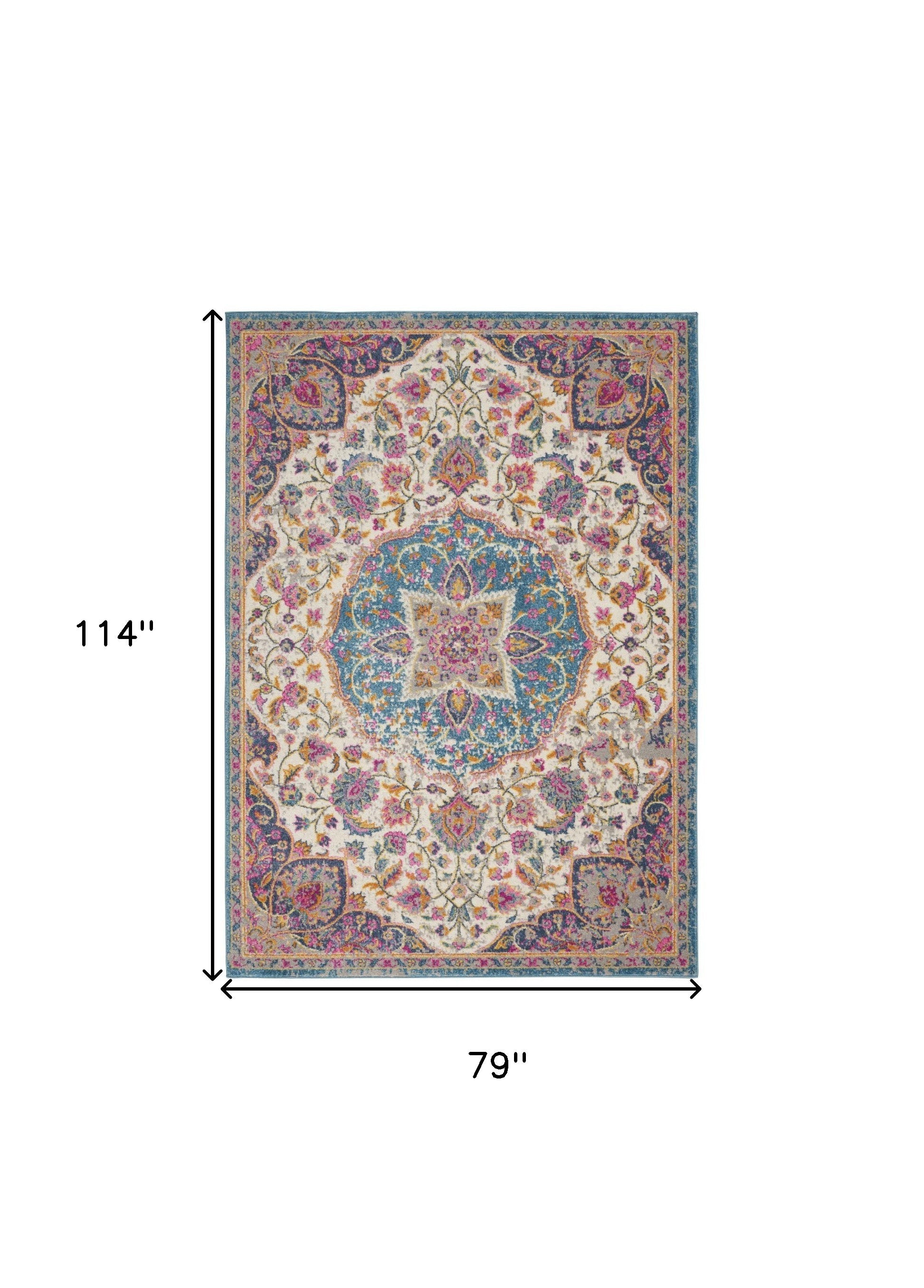 7' X 10' Ivory And Blue Medallion Area Rug-Area Rugs-DECOROLALA