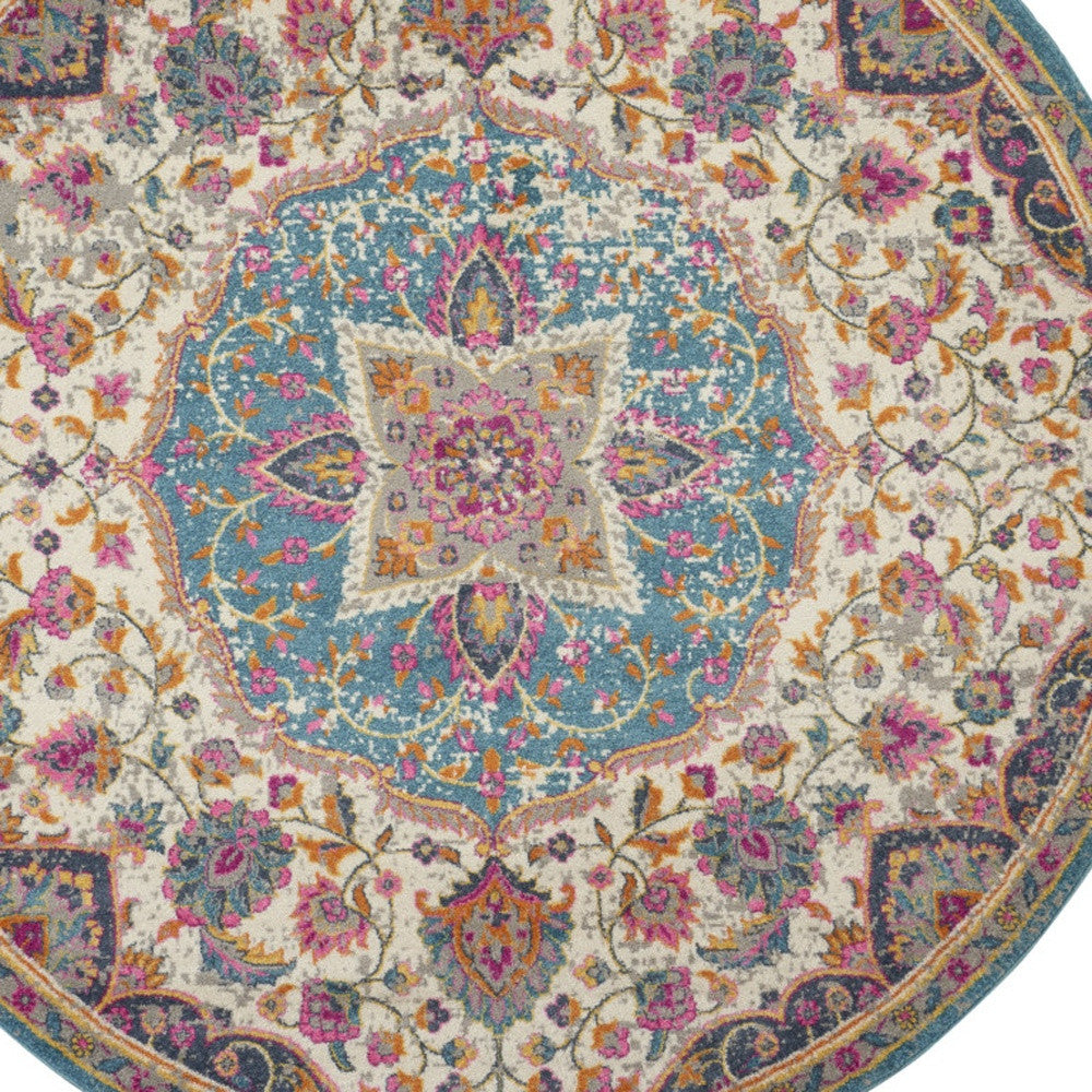 7' X 10' Ivory And Blue Medallion Area Rug-Area Rugs-DECOROLALA