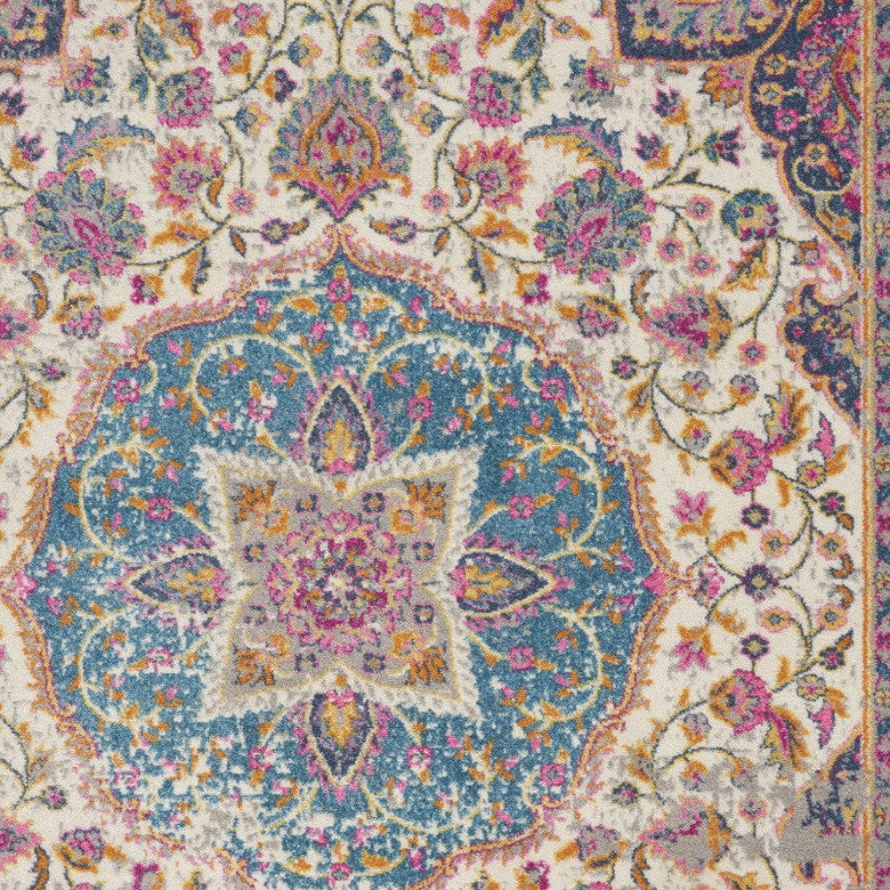 7' X 10' Ivory And Blue Medallion Area Rug-Area Rugs-DECOROLALA