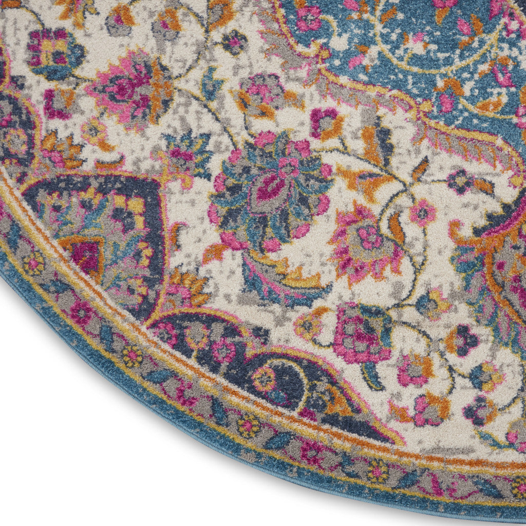 7' X 10' Ivory And Blue Medallion Area Rug-Area Rugs-DECOROLALA