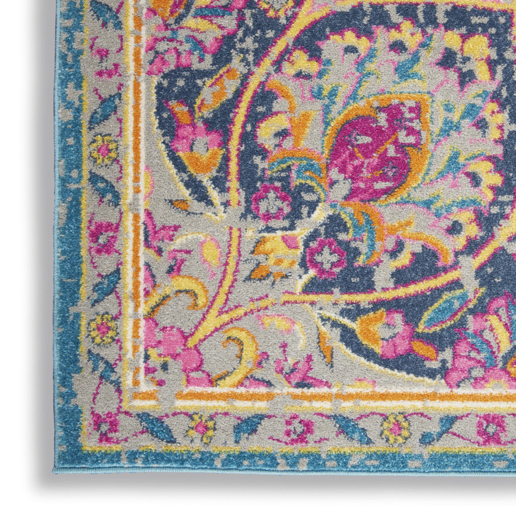 7' X 10' Ivory And Blue Medallion Area Rug-Area Rugs-DECOROLALA