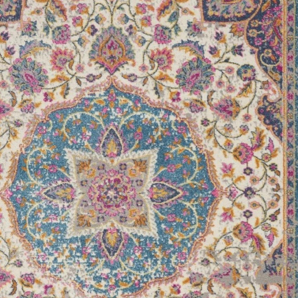 7' X 10' Ivory And Blue Medallion Area Rug-Area Rugs-DECOROLALA