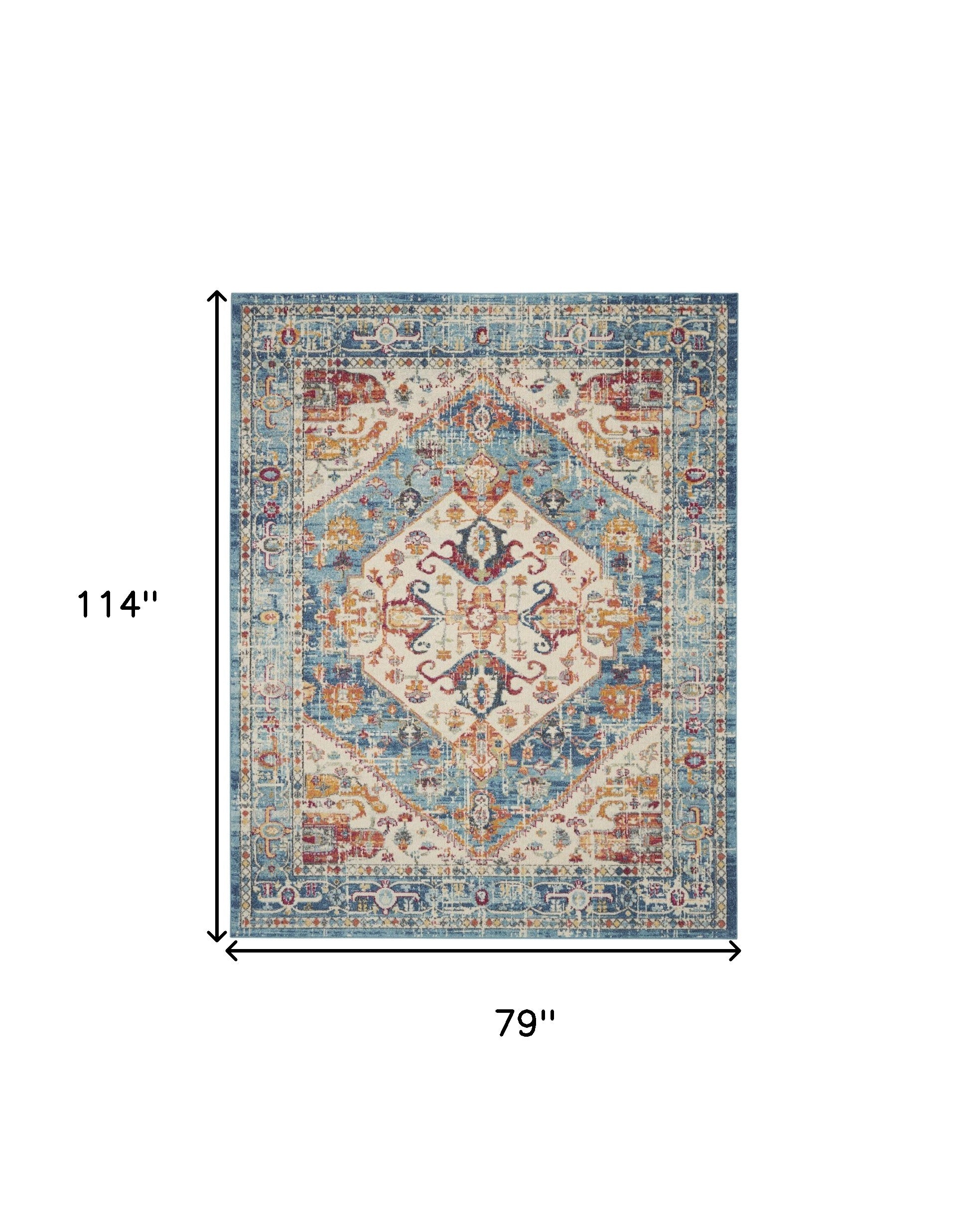 7' X 10' Ivory And Blue Oriental Distressed Area Rug-Area Rugs-DECOROLALA
