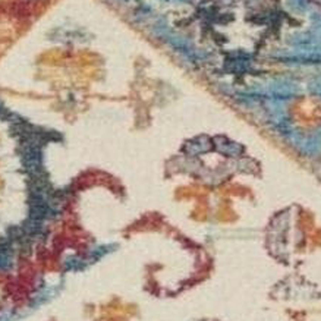 7' X 10' Ivory And Blue Oriental Distressed Area Rug-Area Rugs-DECOROLALA