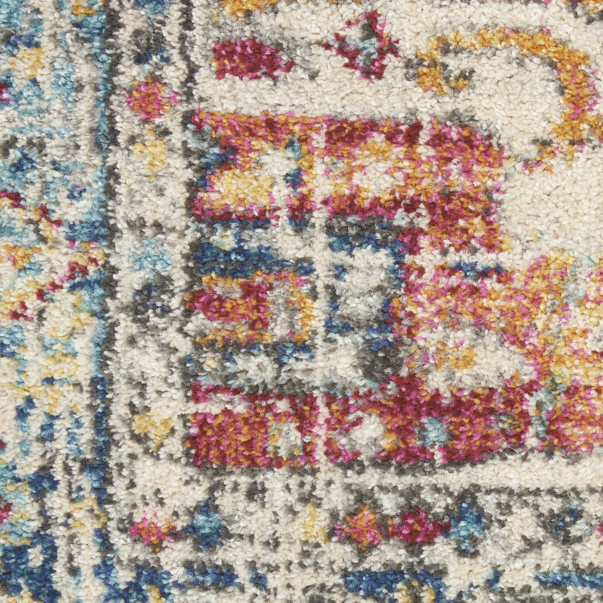 7' X 10' Ivory And Blue Oriental Distressed Area Rug-Area Rugs-DECOROLALA