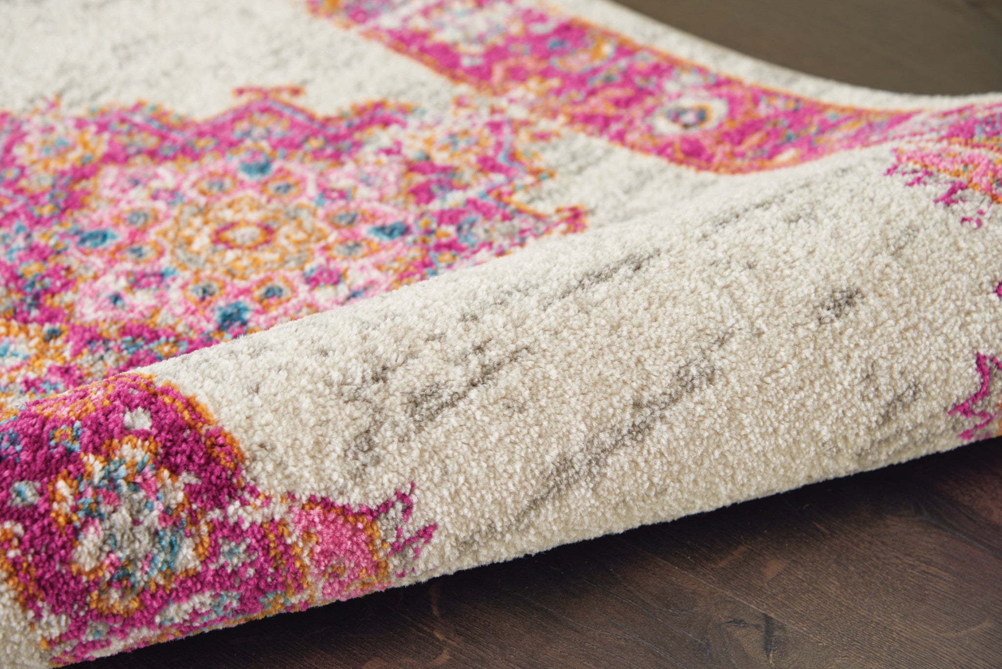 7' X 10' Ivory And Fuchsia Oriental Distressed Area Rug-Area Rugs-DECOROLALA