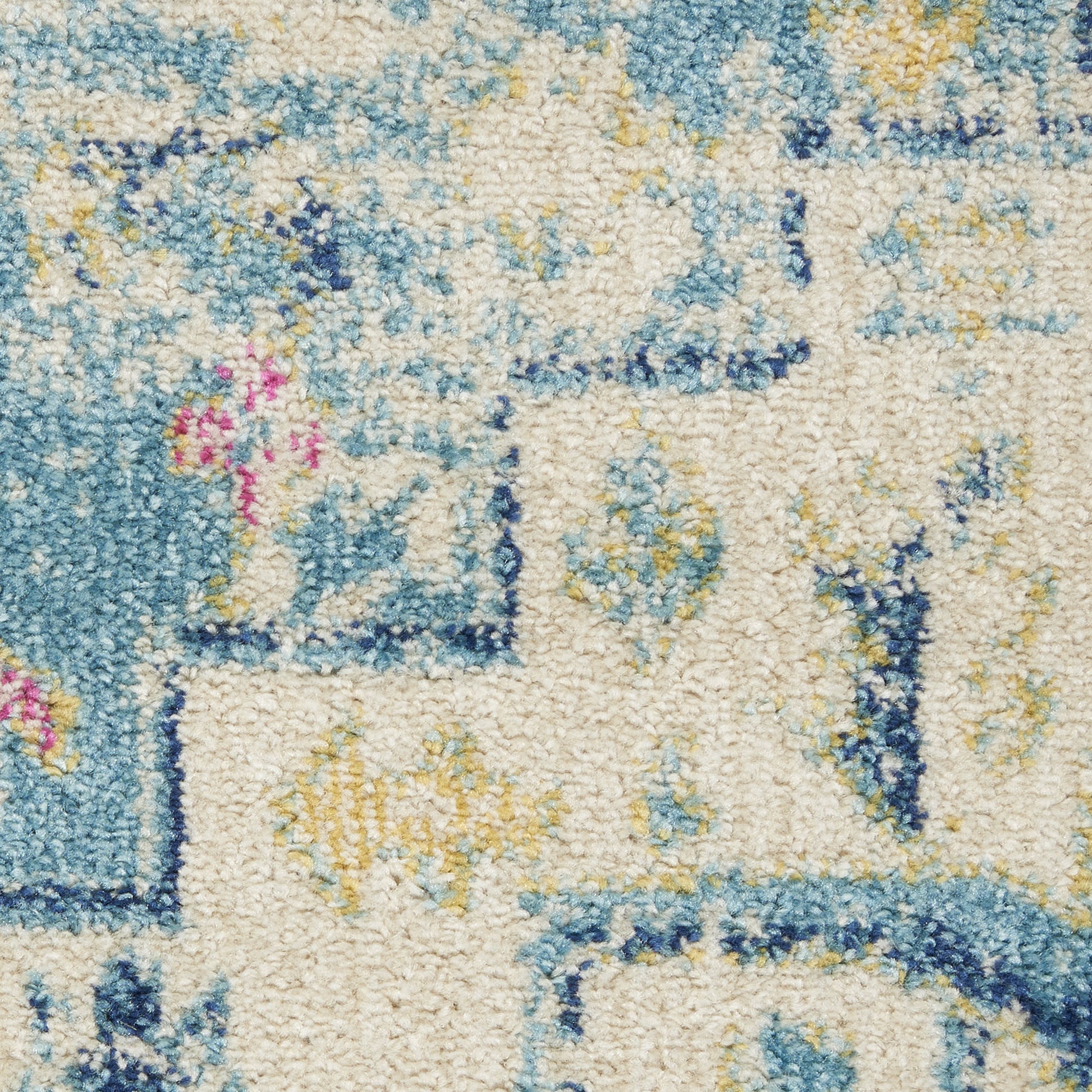 7' X 10' Ivory And Turquoise Oriental Distressed Area Rug-Area Rugs-DECOROLALA