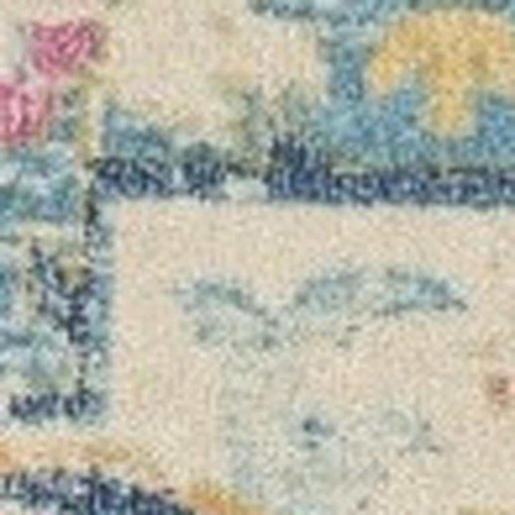 7' X 10' Ivory And Turquoise Oriental Distressed Area Rug-Area Rugs-DECOROLALA