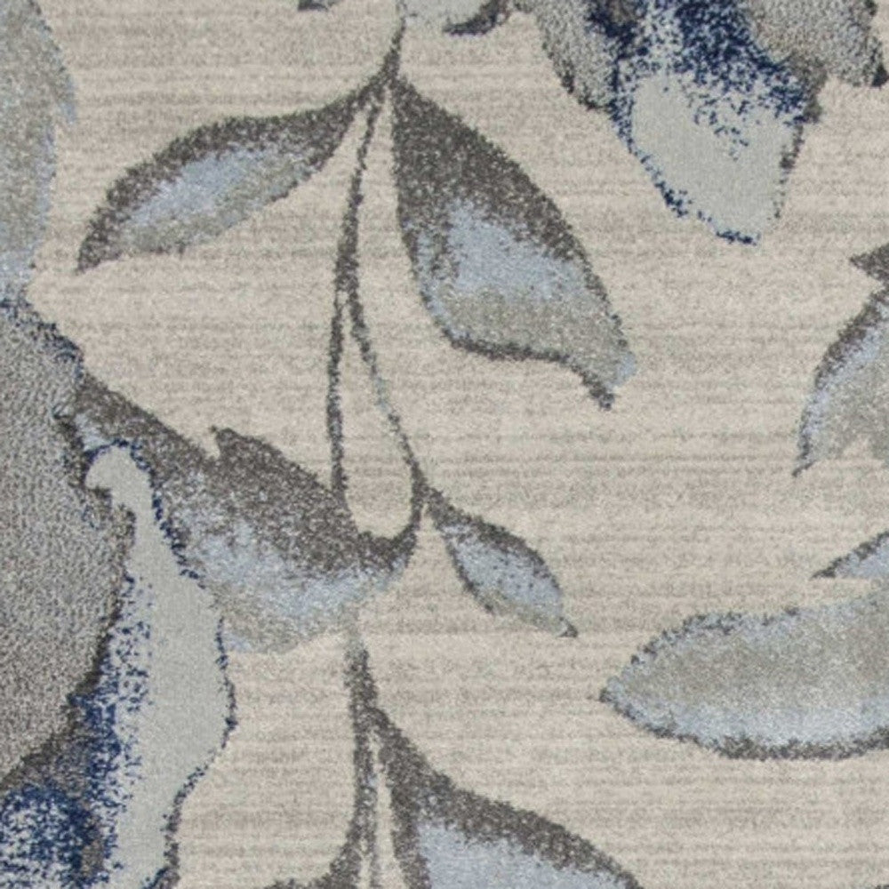 7' X 10' Ivory Blue And Gray Floral Vines Area Rug-Area Rugs-DECOROLALA