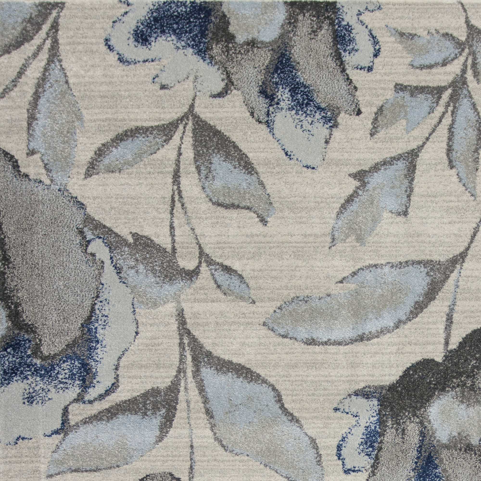 7' X 10' Ivory Blue And Gray Floral Vines Area Rug-Area Rugs-DECOROLALA