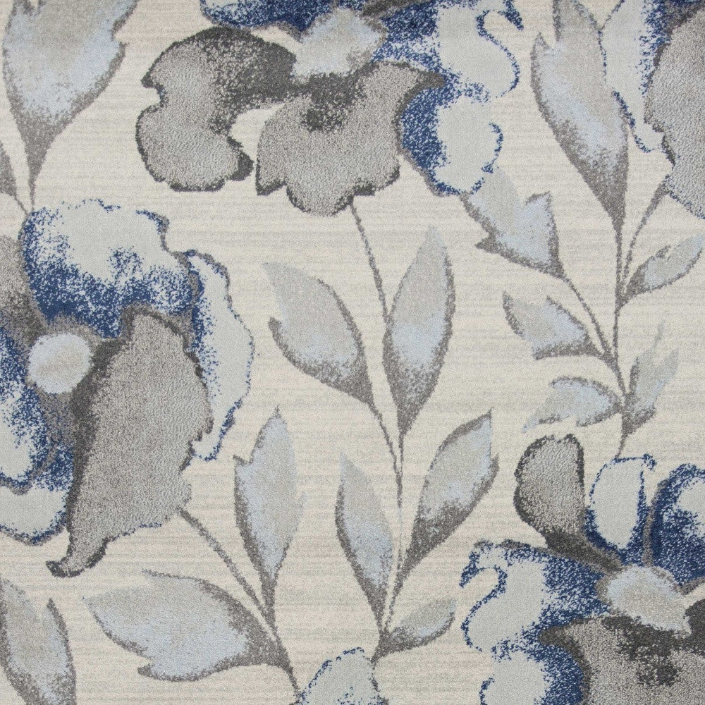 7' X 10' Ivory Blue And Gray Floral Vines Area Rug-Area Rugs-DECOROLALA