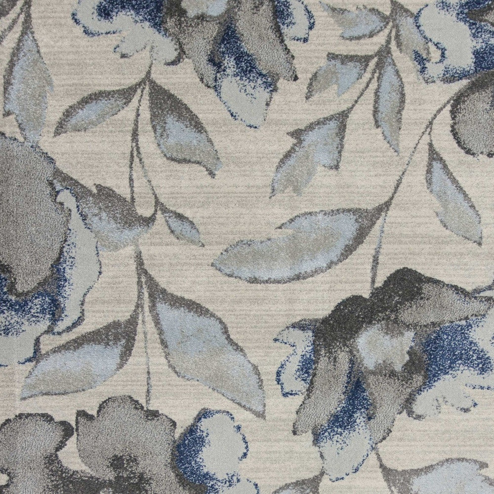 7' X 10' Ivory Blue And Gray Floral Vines Area Rug-Area Rugs-DECOROLALA