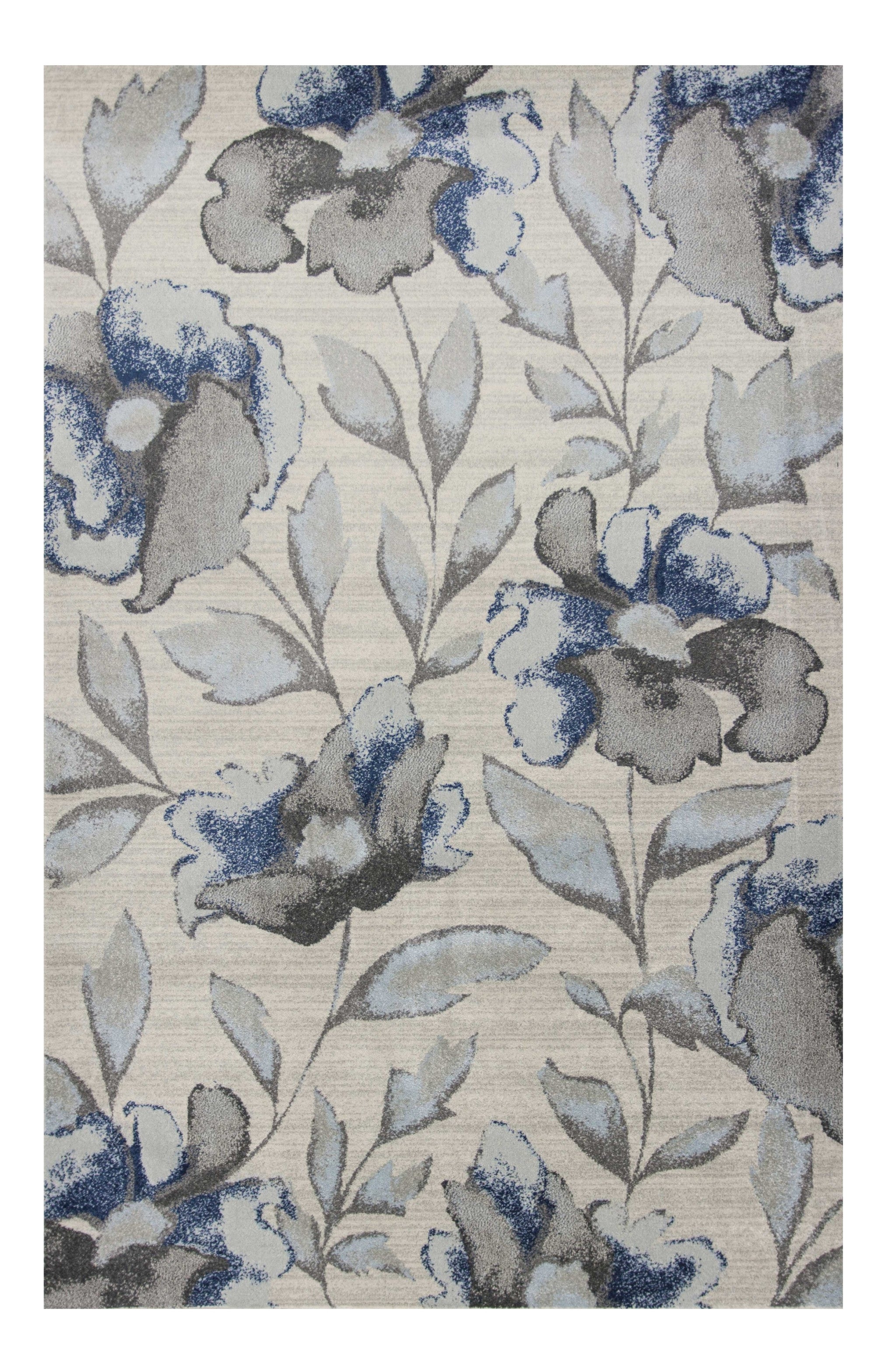 7' X 10' Ivory Blue And Gray Floral Vines Area Rug-Area Rugs-DECOROLALA