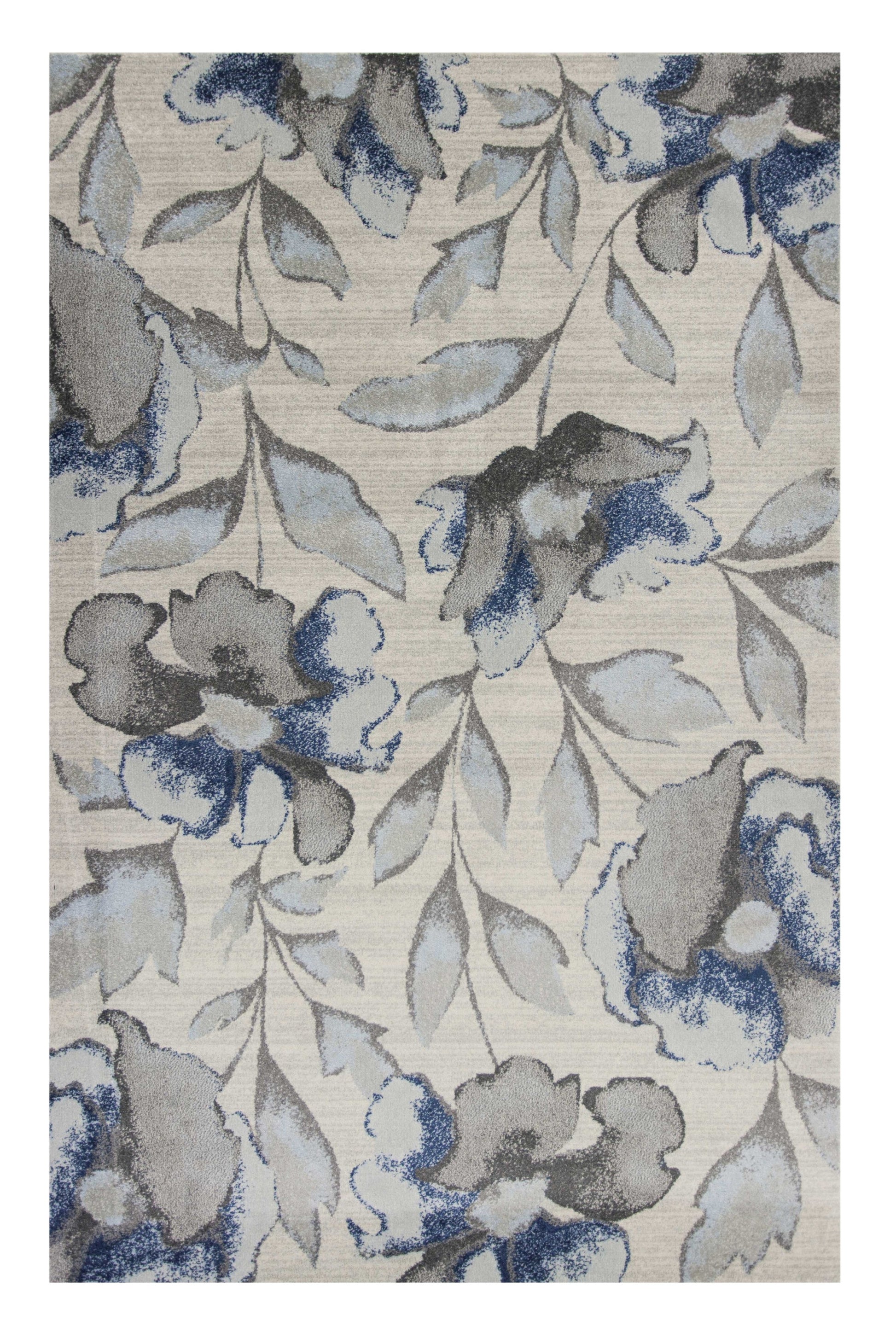 7' X 10' Ivory Blue And Gray Floral Vines Area Rug-Area Rugs-DECOROLALA