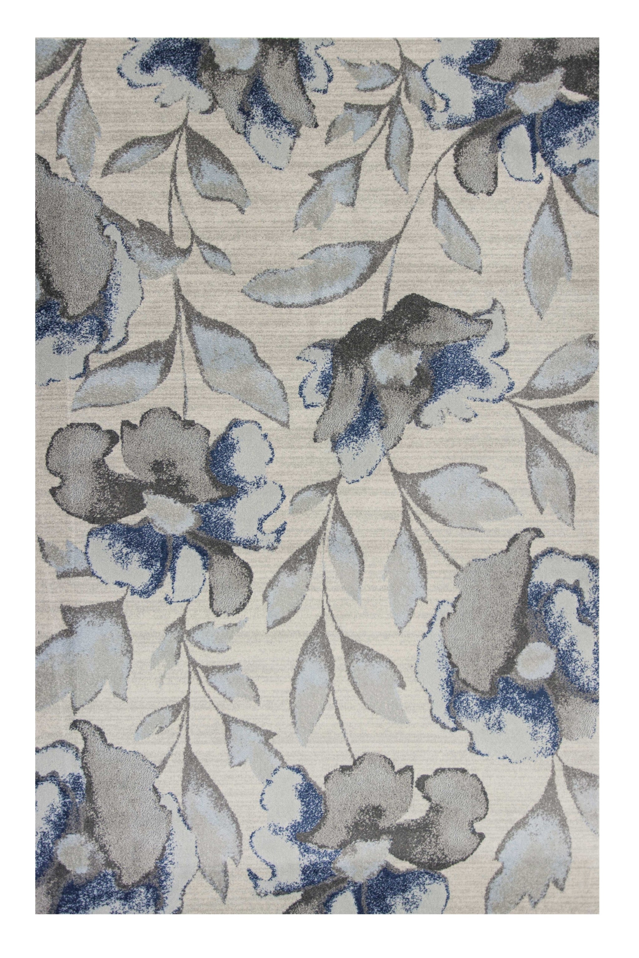 7' X 10' Ivory Blue And Gray Floral Vines Area Rug-Area Rugs-DECOROLALA